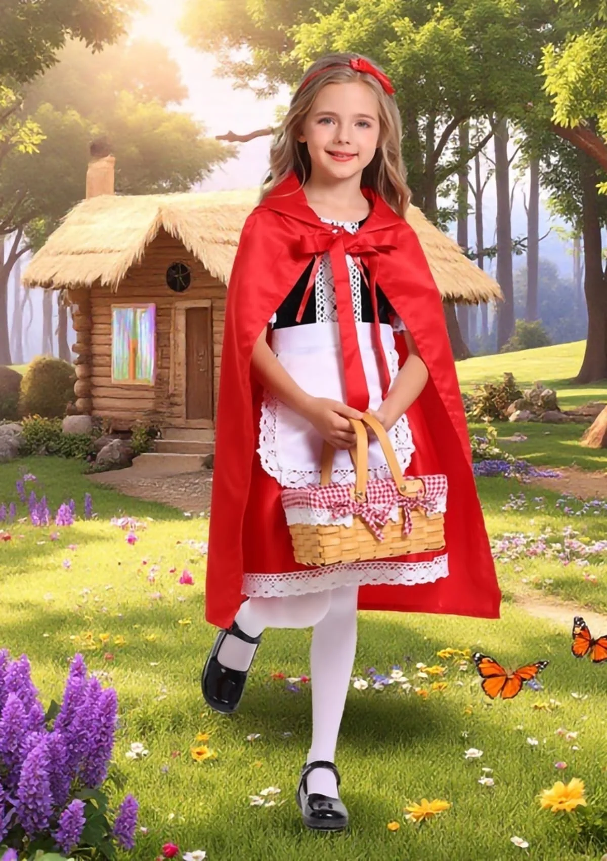 Mosong Little Red Riding Hood Costume for Girls Kids Halloween Christmas Cosplay Costumes Dress and Red Hooded Cloak MS032XXL - Image 2
