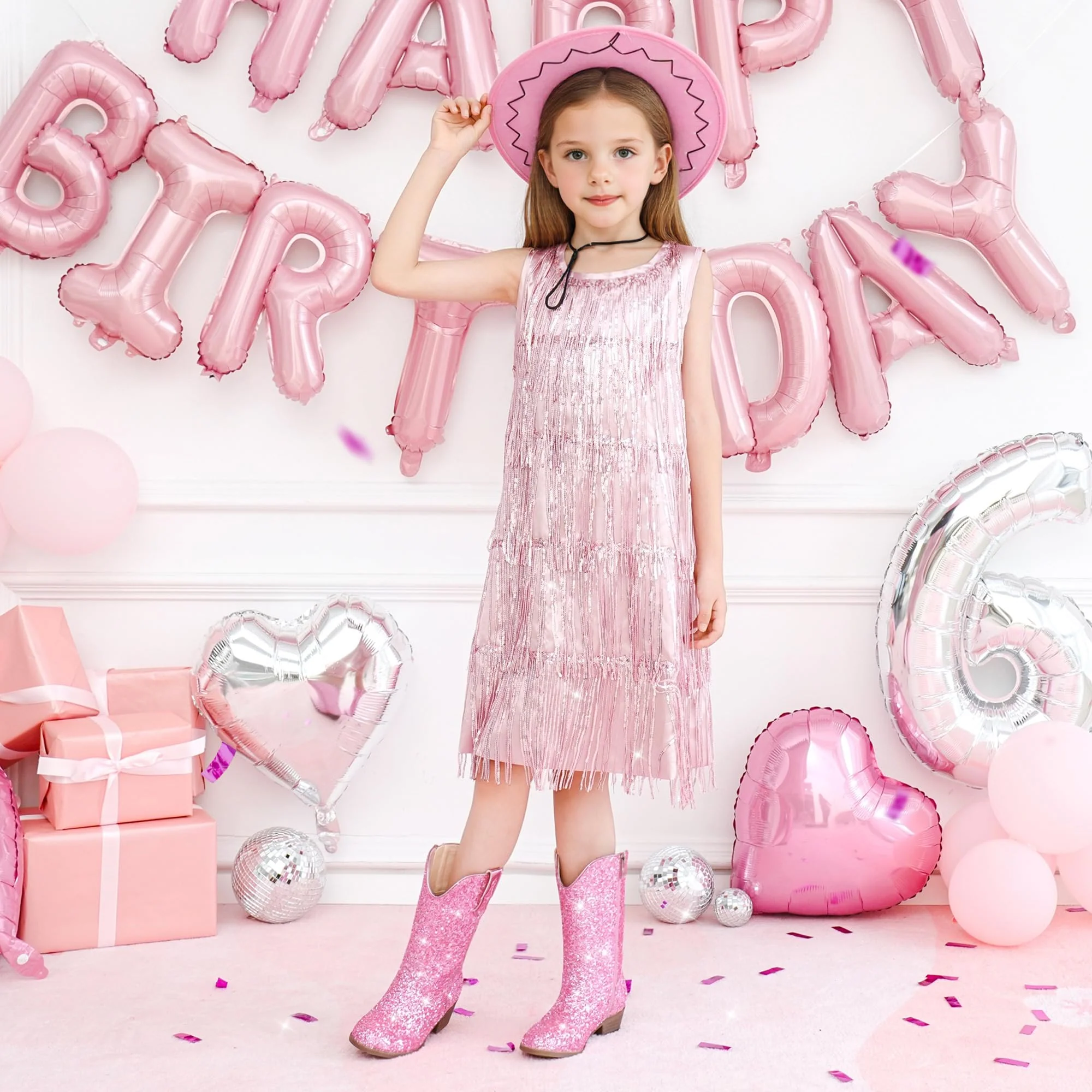 Motasha Cowgirl Boots For Girls Sparkle Girl Cowboy Boots Big Kids Glitter Sequin Dress Toddler Girls' Boot Dressy Western Sparkly Pink 8 Year Old Size 1 Christmas Halloween(M7122 Sequins Pink 1) - Image 6