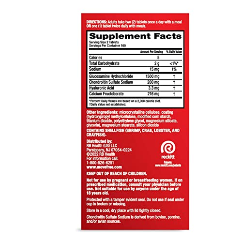 Move Free Advanced Glucosamine Chondroitin + Calcium Fructoborate Joint Support Supplement, Supports Mobility Comfort Strength Flexibility & Bone - 200 Tablets (100 servings) - Image 5