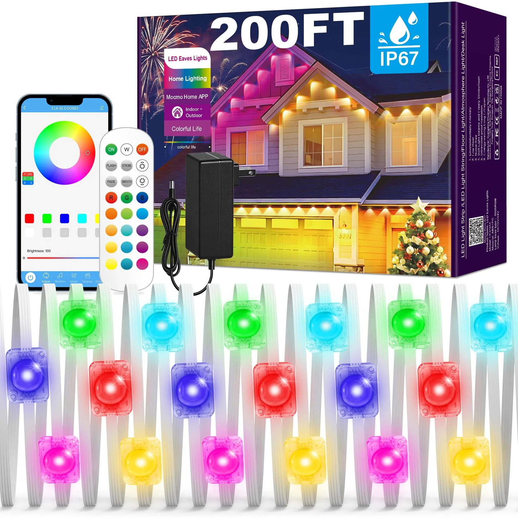 MUCCCUTE Permanent Outdoor Lights for Christmas 200ft RGB House Lights w/App & Remote Control Smart Rainbow LED IP67 Waterproof for Holidays New Year Roof Eaves Garden Décor All Year Around - Image 2
