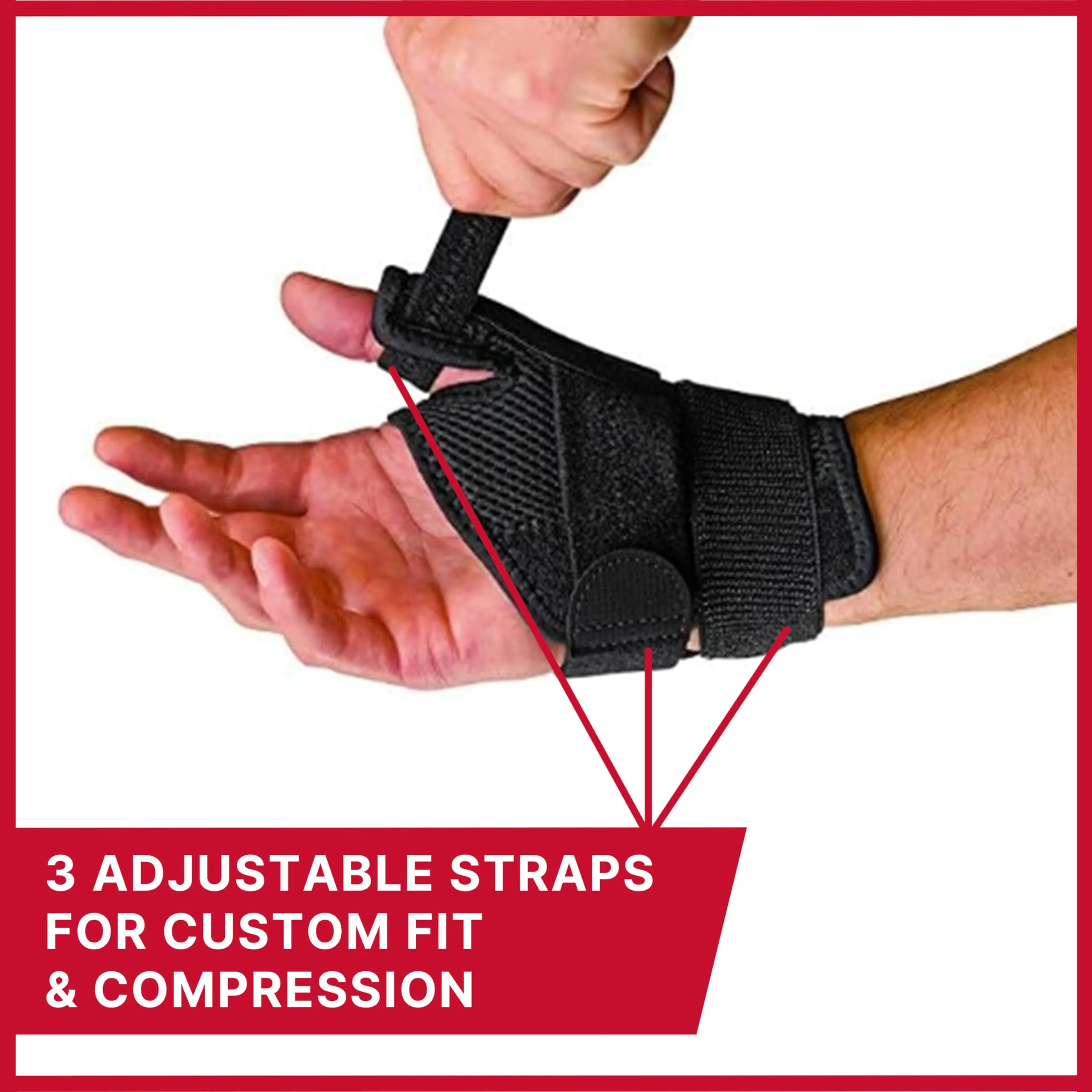 MUELLER Sports Medicine Adjust-to-Fit Thumb Brace, Spica Splint, Thumb Pain Relief Stabilizer for Men and Women, Ideal for De Quervain's Tenosynovitis, Arthritis, Sprains, Fits Right or Left, Black, One Size - Image 4