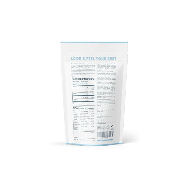 Multi Collagen Protein Powder (1kg) - Types I, II, III, V & X - Hydrolyzed Grass Fed Bovine, Wild Caught Fish, & Free-Range Chicken & Eggshell Collagen. Non-GMO, Halal. - Image 4