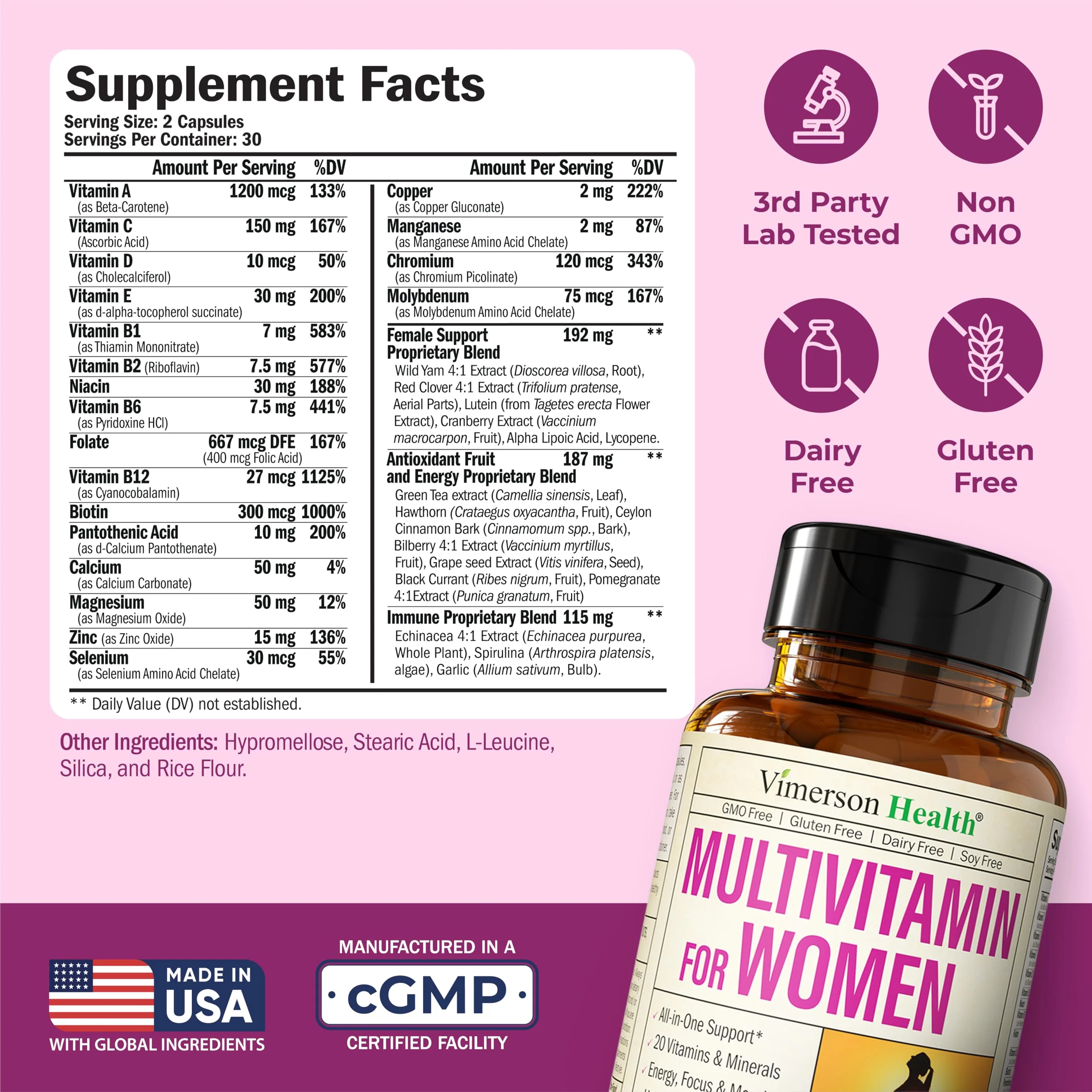 Multivitamin for Women – Essential Womens Multivitamins & Multiminerals 60 Capsules with Vitamin B12, A, D, C, Zinc, Magnesium & More for Total Body Wellness – 20+ Key Nutrients & Vitamins for Women - Image 8