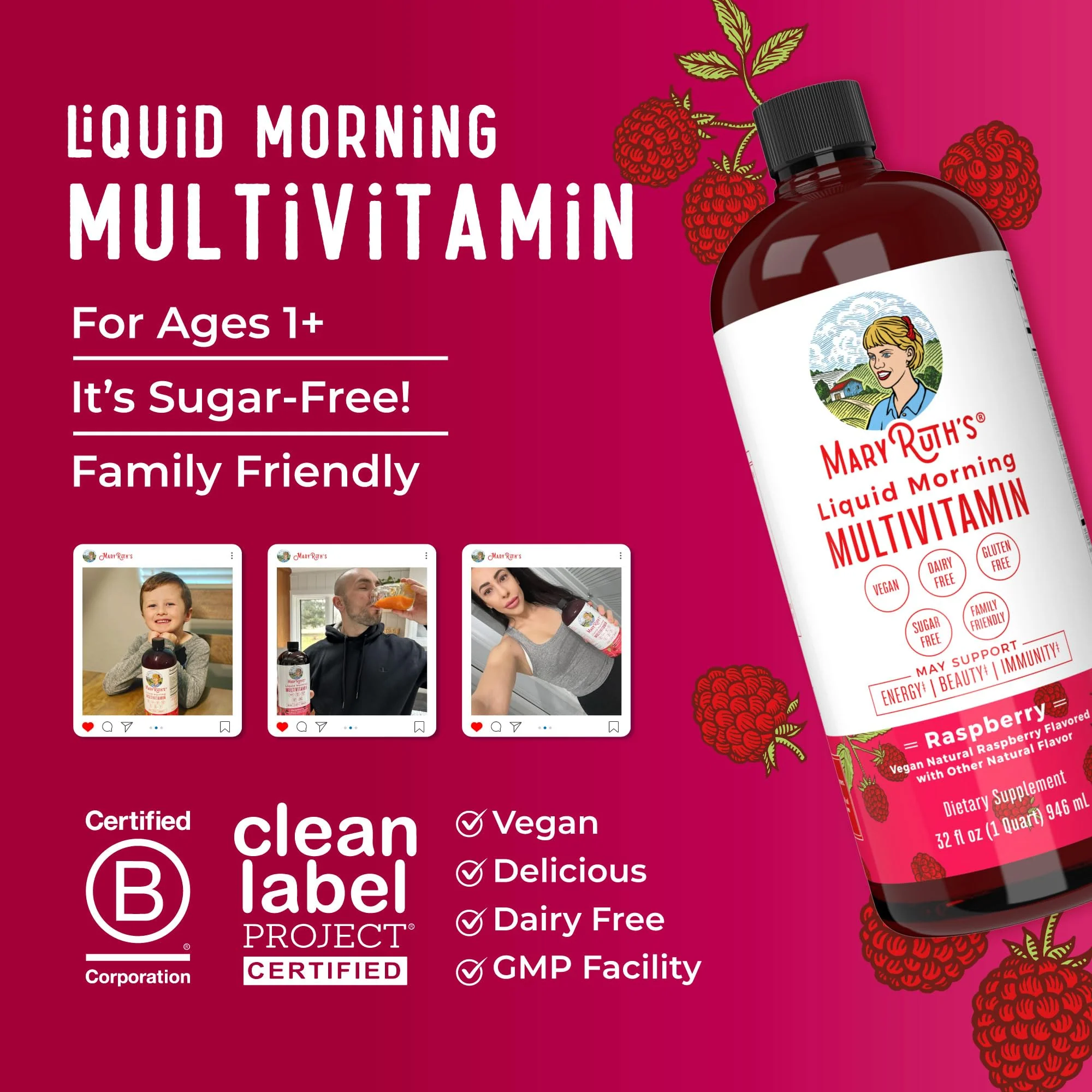 Multivitamin for Women, Men & Kids by MaryRuth's | Liquid Morning Multivitamin | Mens, Womens Vitamins | Vitamin A C D E B6 B12 Biotin Zinc | Beauty | Vegan | Non-GMO | Gluten Free | 32 Servings - Image 3