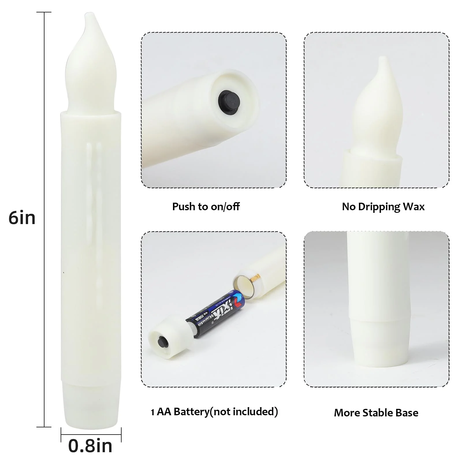 MUMCHASI 24 Packs Flameless Taper Candles Battery Operated Candlestickes Electric LED Candles Flickering Christmas Candlesticks Warm Yellow Light Halloween Fall Decor H: 6 inches No Remote - Image 5