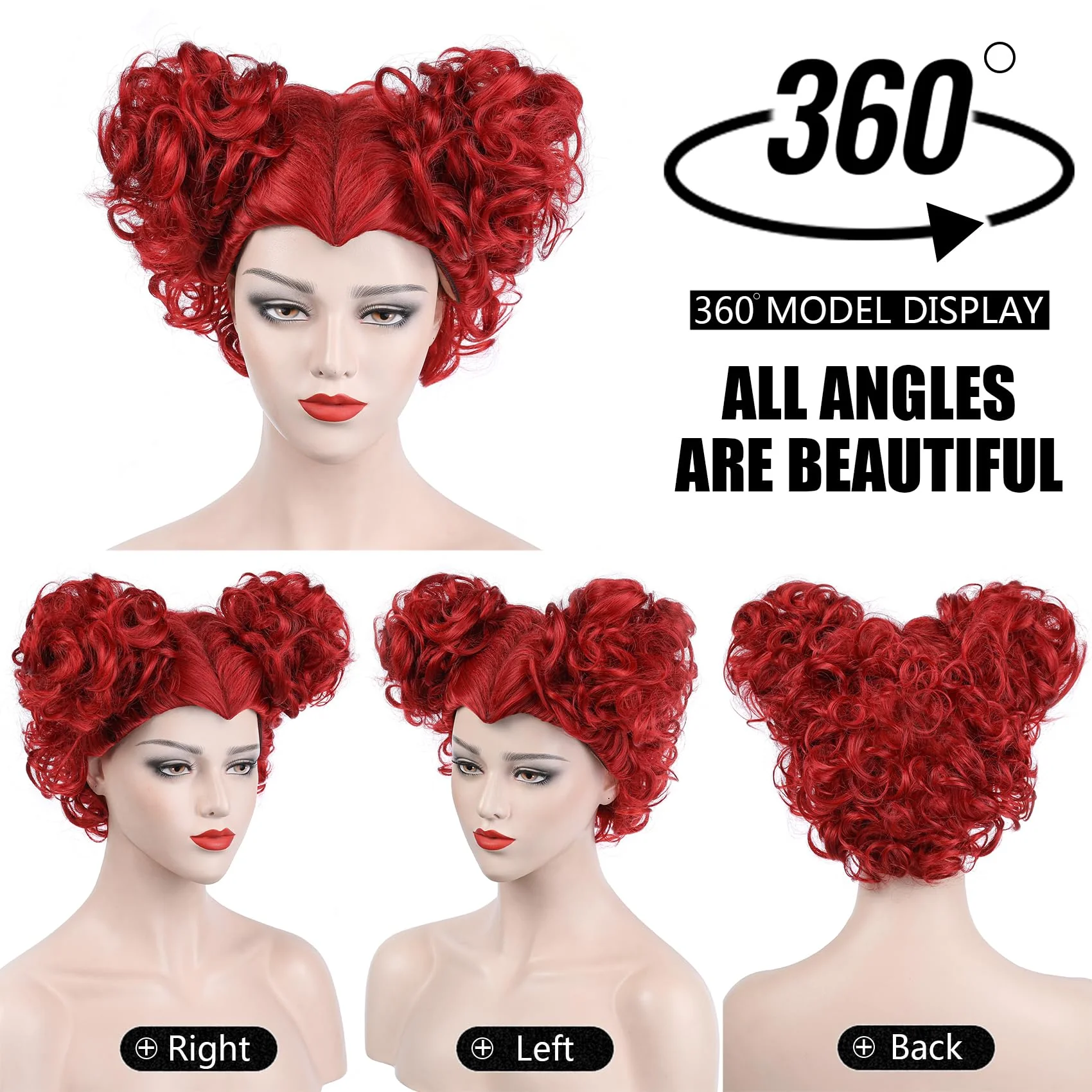 MUPUL Red Queen Wig with Crown Costume Girls Women Two Buns Heat Resistant Synthetic Hair for Halloween Christmas Party - Image 3