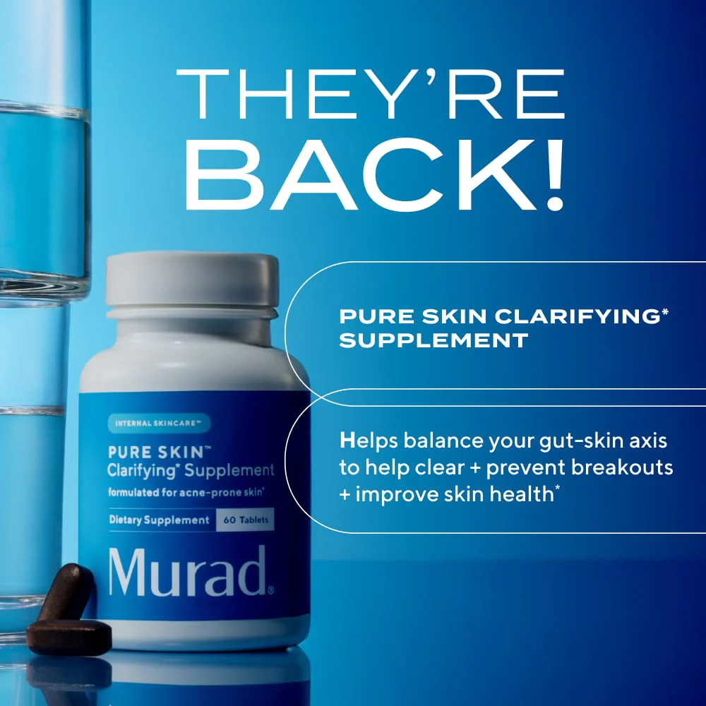 Murad Pure Skin Acne Supplements – 60 Tablets – Clear Skin Support with Blend of Vitamin A & B6, Zinc, Amino Acids, & Burdock Root – Promotes Healthy Skin, Oil Balance, Gut Health & Stress Relief - Image 5