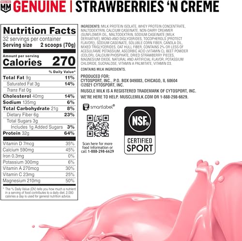 Muscle Milk Genuine Protein Powder, Strawberries 'N Crème, 32g Protein, 4.94 Pound - Image 2