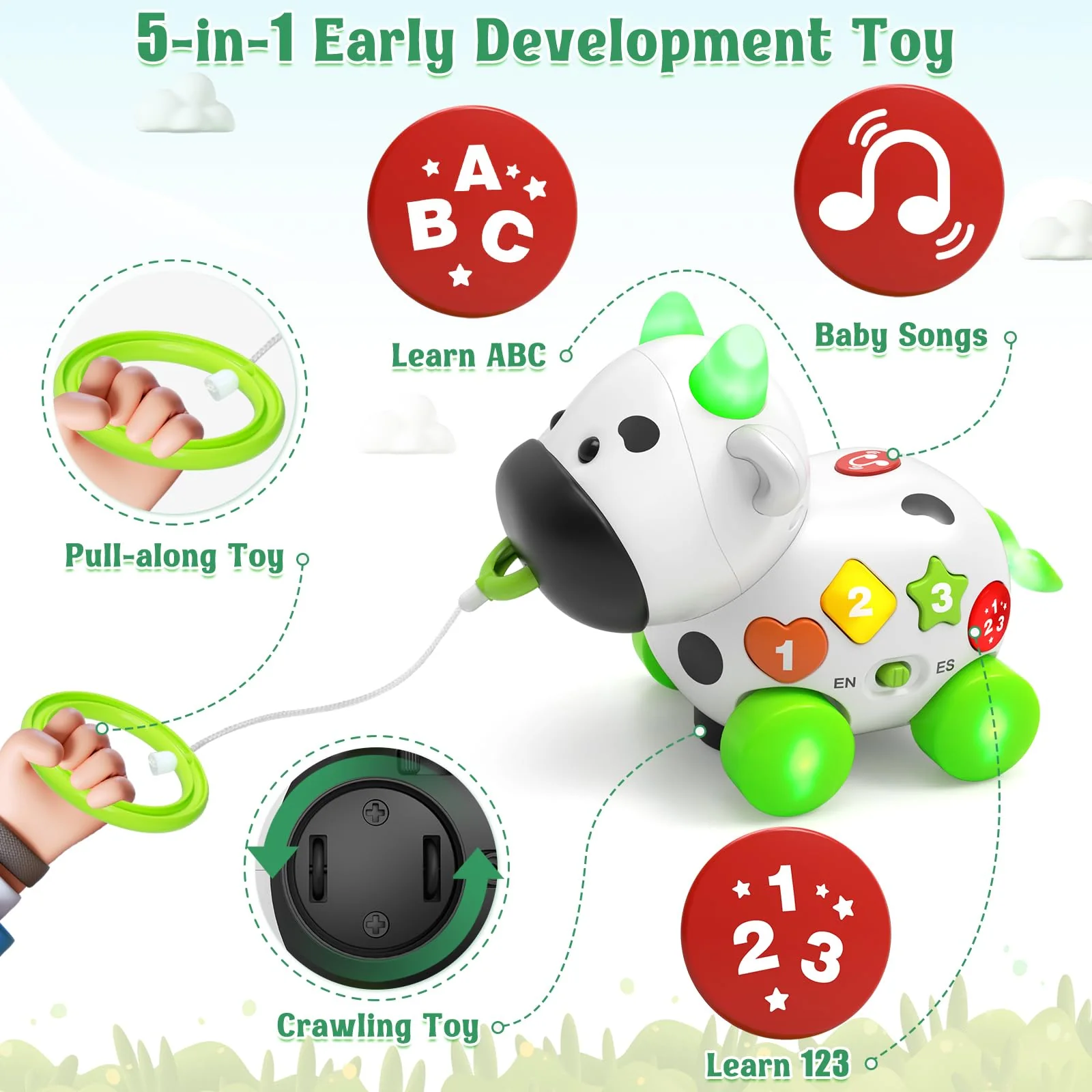 Musical Cow Toys for 1+ Year Old Boy Girl, Bilingual Baby Toy 6-12-18 Month, 1 Year Old Boy Toys, 1 Year Old Girl Gift, Learning Toddler Toy Age 1-2, First Christmas 1st Birthday Gift - Image 2