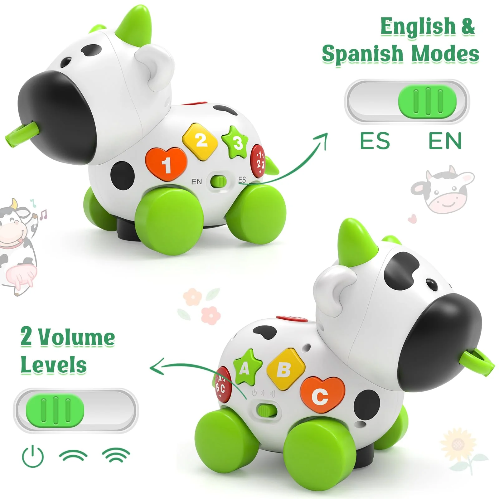 Musical Cow Toys for 1+ Year Old Boy Girl, Bilingual Baby Toy 6-12-18 Month, 1 Year Old Boy Toys, 1 Year Old Girl Gift, Learning Toddler Toy Age 1-2, First Christmas 1st Birthday Gift - Image 4