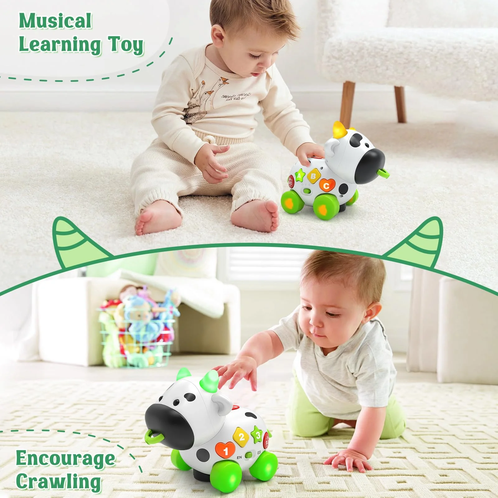 Musical Cow Toys for 1+ Year Old Boy Girl, Bilingual Baby Toy 6-12-18 Month, 1 Year Old Boy Toys, 1 Year Old Girl Gift, Learning Toddler Toy Age 1-2, First Christmas 1st Birthday Gift - Image 6