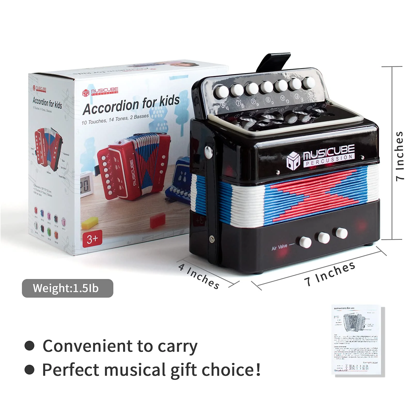 MUSICUBE Kids Accordion Instrument Toys 10 Keys Button Small Accordion for Boys & Girls Educational Musical Instrument Toys Christmas Gift Choice (BLACK) - Image 3
