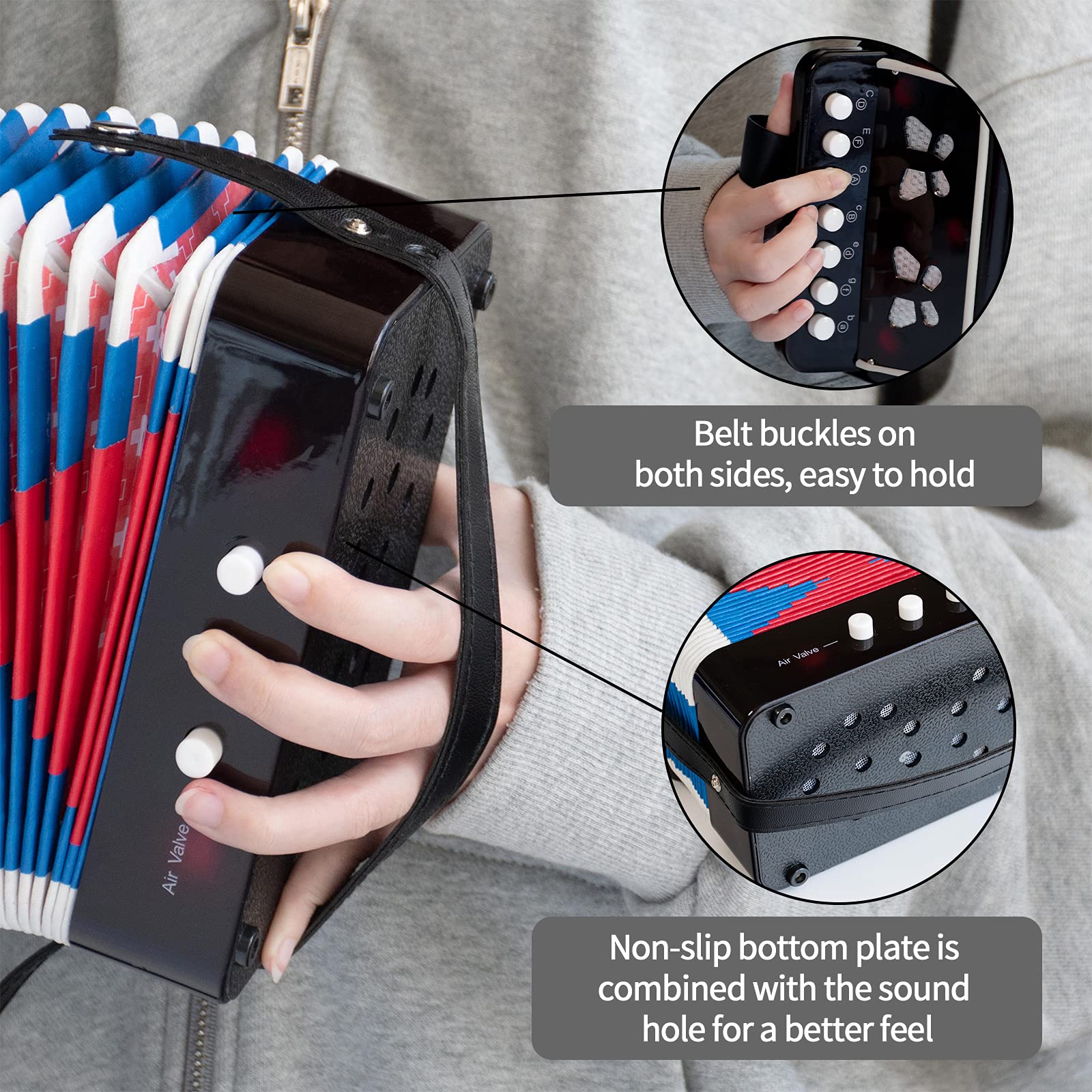 MUSICUBE Kids Accordion Instrument Toys 10 Keys Button Small Accordion for Boys & Girls Educational Musical Instrument Toys Christmas Gift Choice (BLACK) - Image 4