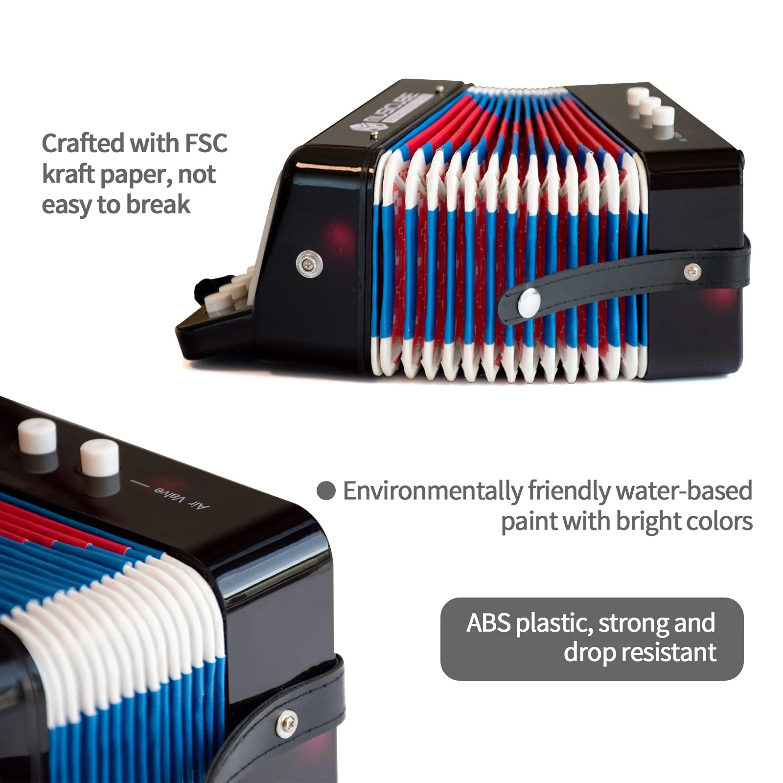 MUSICUBE Kids Accordion Instrument Toys 10 Keys Button Small Accordion for Boys & Girls Educational Musical Instrument Toys Christmas Gift Choice (BLACK) - Image 5