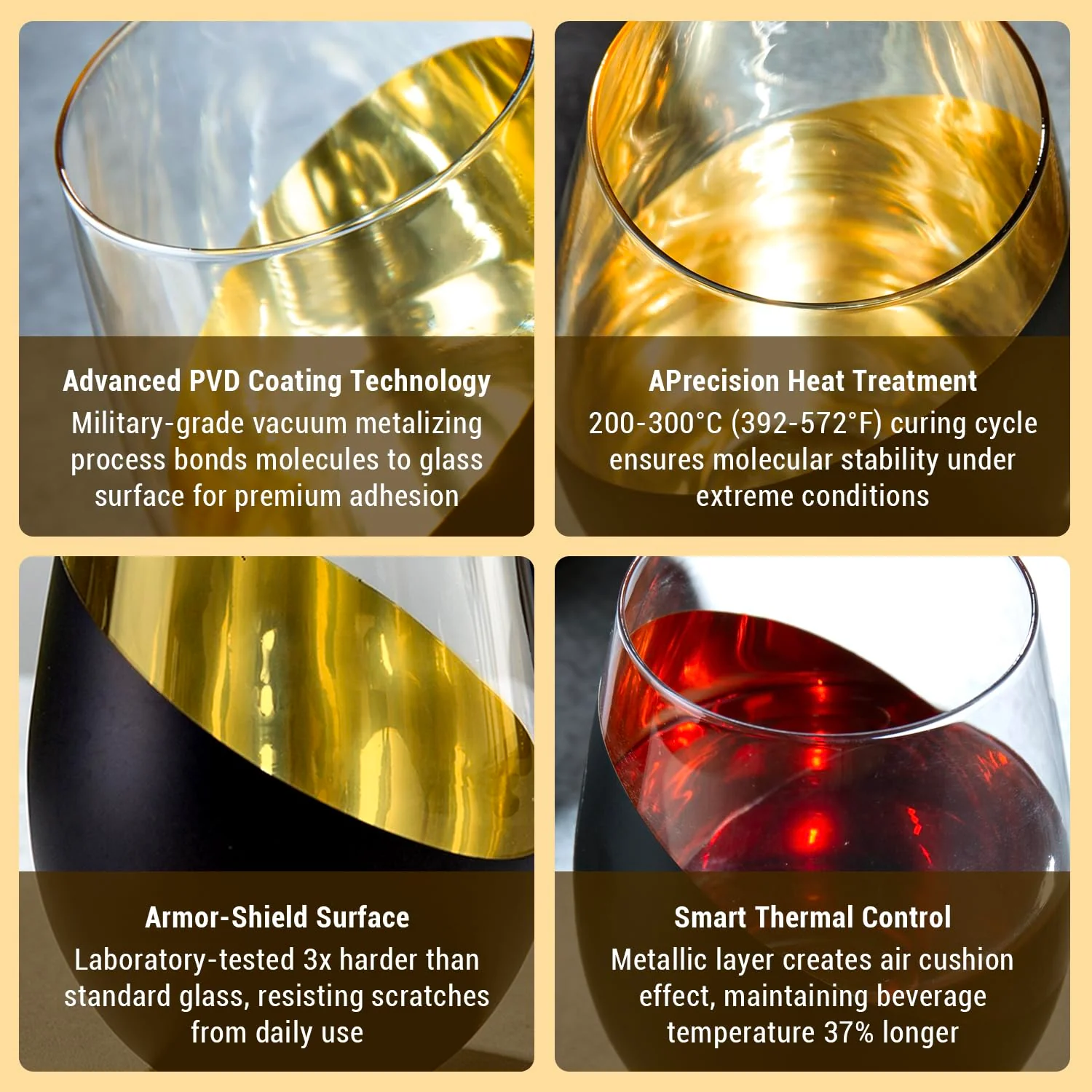 MyGift Black and Gold Stemless Wine Glasses Set of 4 - Elegant Christmas Gift Set with Luxe Metallic Finish, 18oz Modern Barware - Image 6