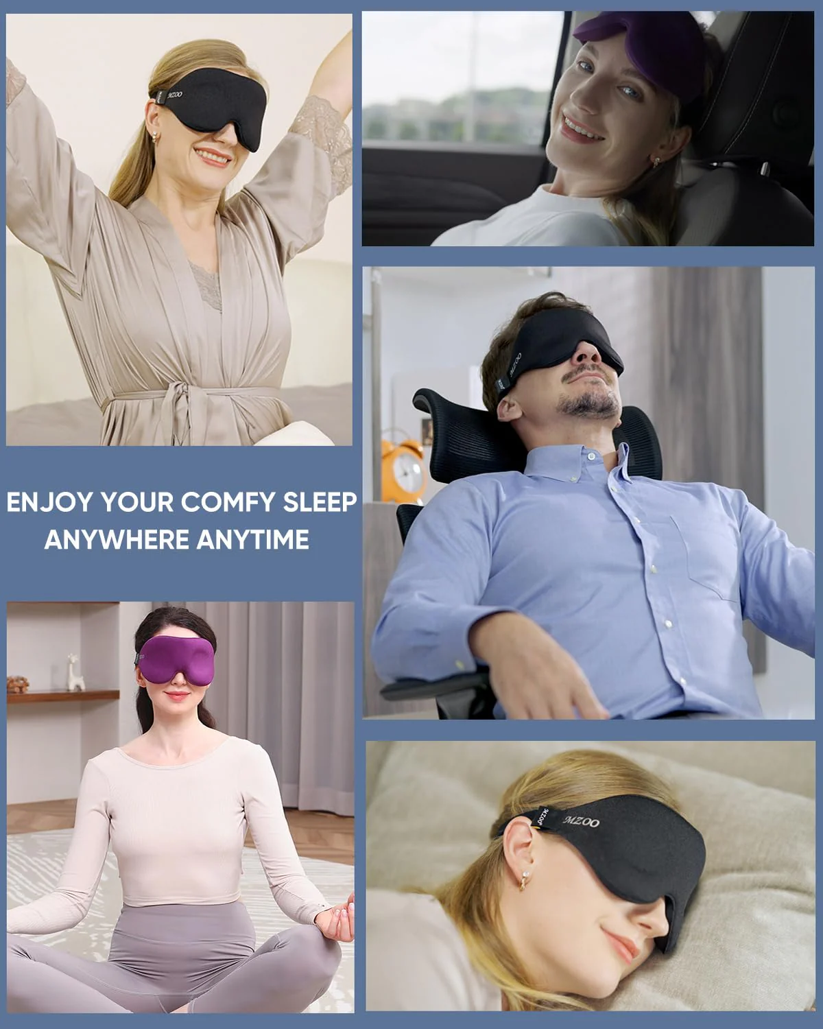 MZOO Sleep Eye Mask for Side Sleeper Men Women, Zero Eye Pressure 3D Sleeping Mask, Light Blocking Patented Design Night Blindfold, Soft Eye Shade Cover for Travel, Purple - Image 2
