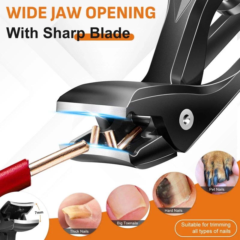 Nail Clippers for Thick Nails Seniors, DRMODE Angled Head Ergonomic Toe Nail Clippers with Wide Opening, Precision Large Finger Nail Clipper with Catcher Heavy Duty Nail Cutter Trimmer for Men Women - Image 3