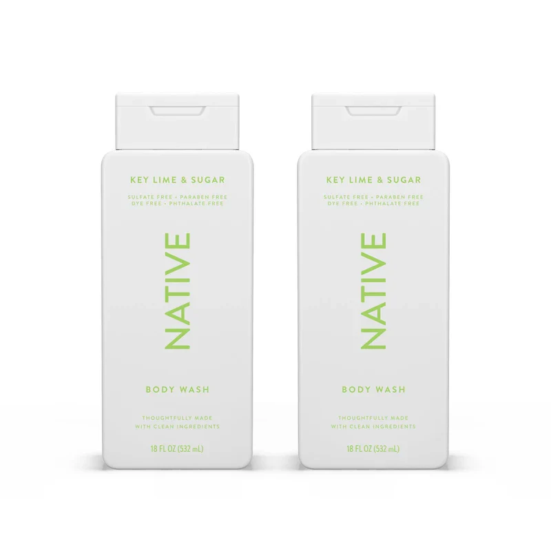 Native Body Wash Contains Naturally Derived Ingredients | For Women & Men, Sulfate, Paraben, & Dye Free Leaving Skin Soft and Hydrating |Key Lime & Sugar 18 oz - 2 Pk