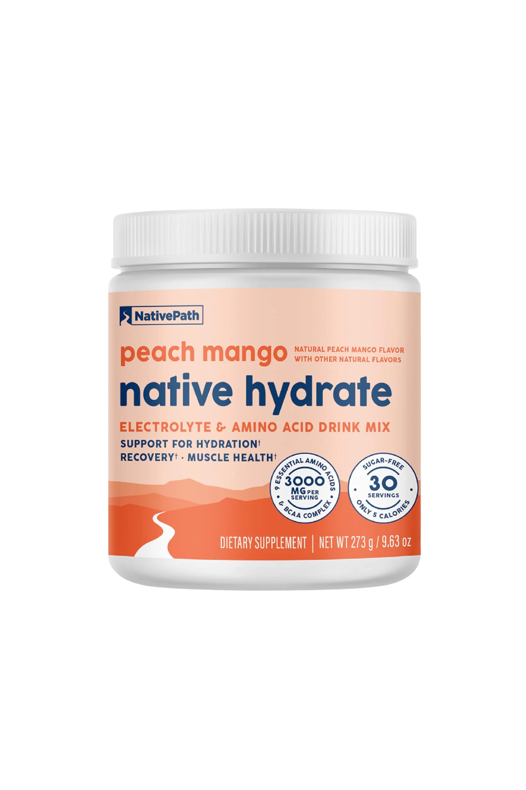 NativePath Native Hydrate, Zero Sugar, Electrolytes Powder with BCAAs, Peach Mango Hydration, Keto & Paleo Friendly, 30 Servings