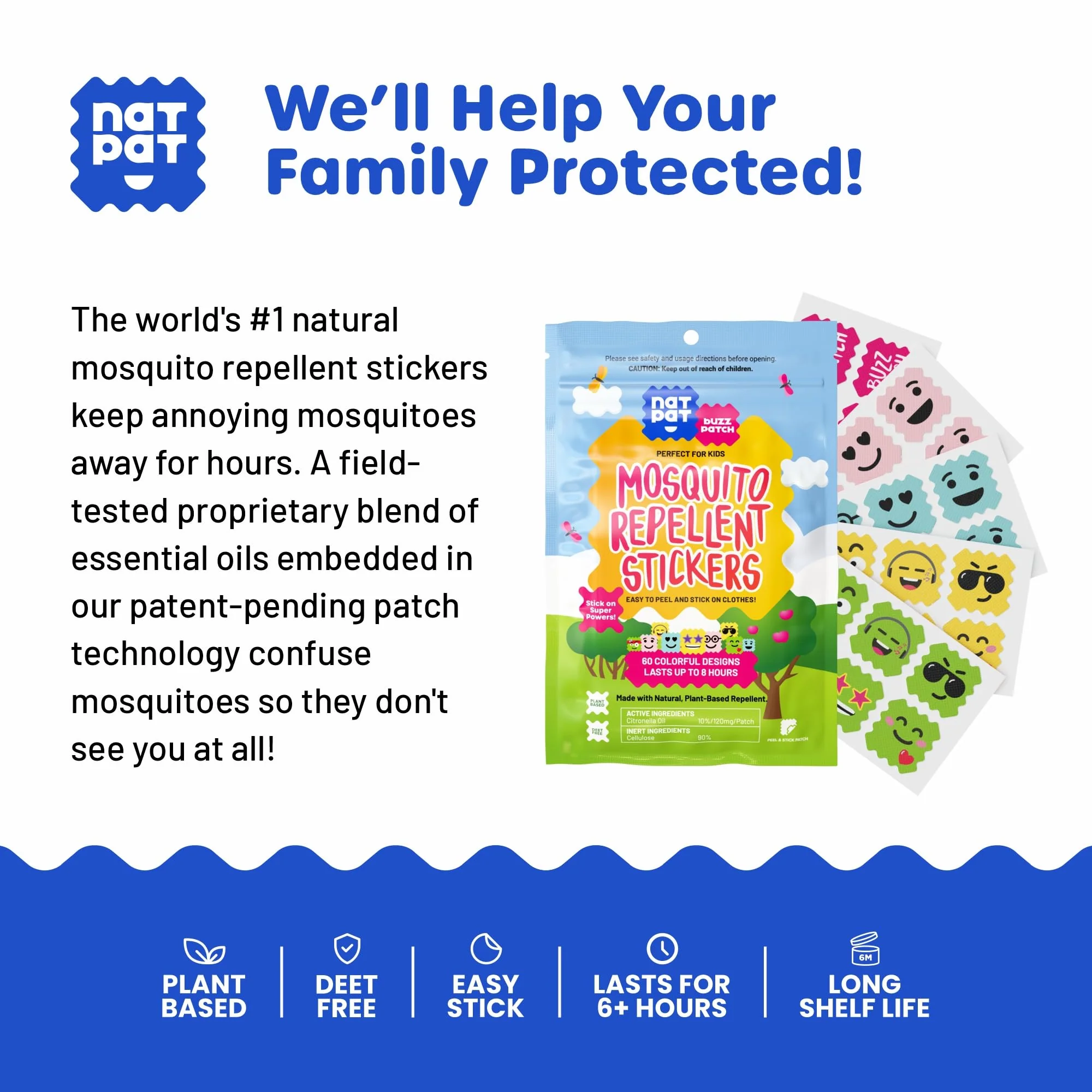 NATPAT Buzz Patch Mosquito Patch Stickers for Kids (3 pack, 180 stickers) - The Original All Natural Citronella Essential Oil Insect Patch, Plant Based Ingredients, Non-Toxic, DEET Free, for Toddlers, - Image 9