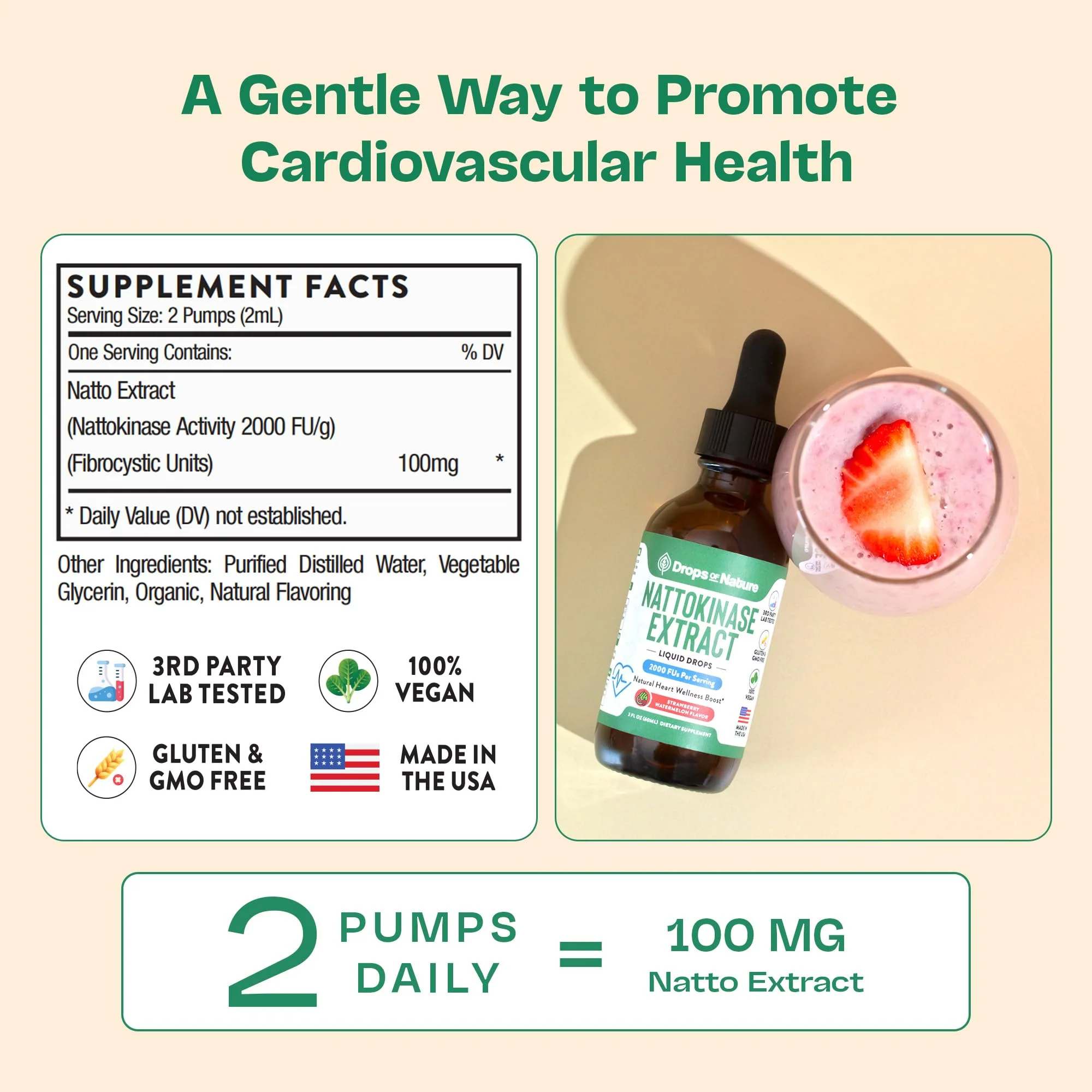 Nattokinase Supplement Liquid Drops – Made of Nattokinase 2000 FU Extract – Vegan, GMO-Free – Liquid Alternative to Natto Veggie Caps – Aids in Maintaining Heart Wellness (Strawberry Watermelon, 60mL) - Image 5