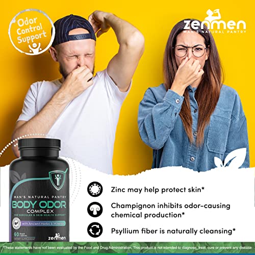 Natural Body Odor Eliminator Pills - Reduce Bad Breath, Sweat, Armpit & Foot Odor - Chlorophyll Tablets with Zinc, Champignon, Psyllium Fiber - Vegan Capsules, Made in USA - Image 4