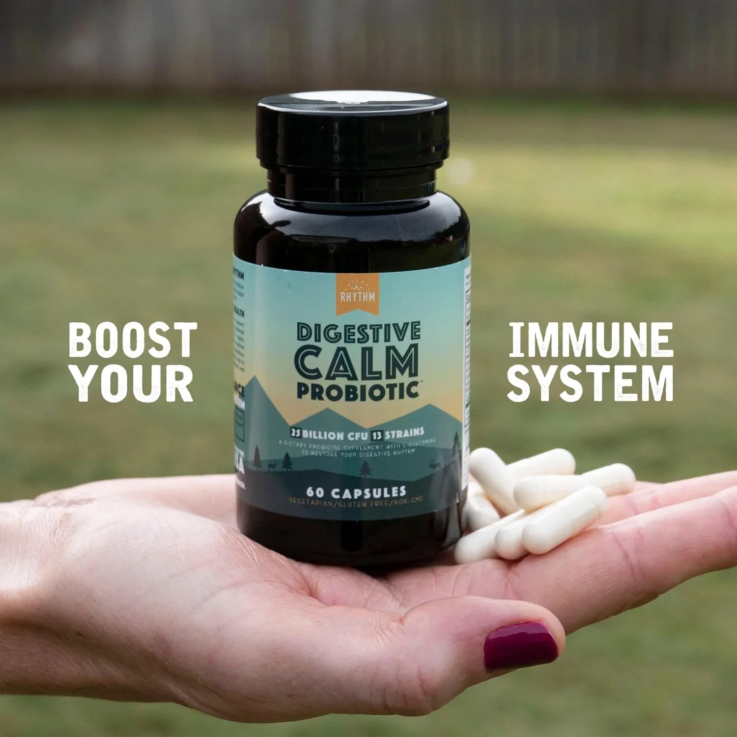 Natural Rhythm Digestive Calm Probiotic (Plus L-Glutamine) 25 Billion CFU and 13 Strains. - Natural Support for Better Digestion - for Bloating & Constipation + Gas Relief & Leaky Gut - 60 Capsules. - Image 6