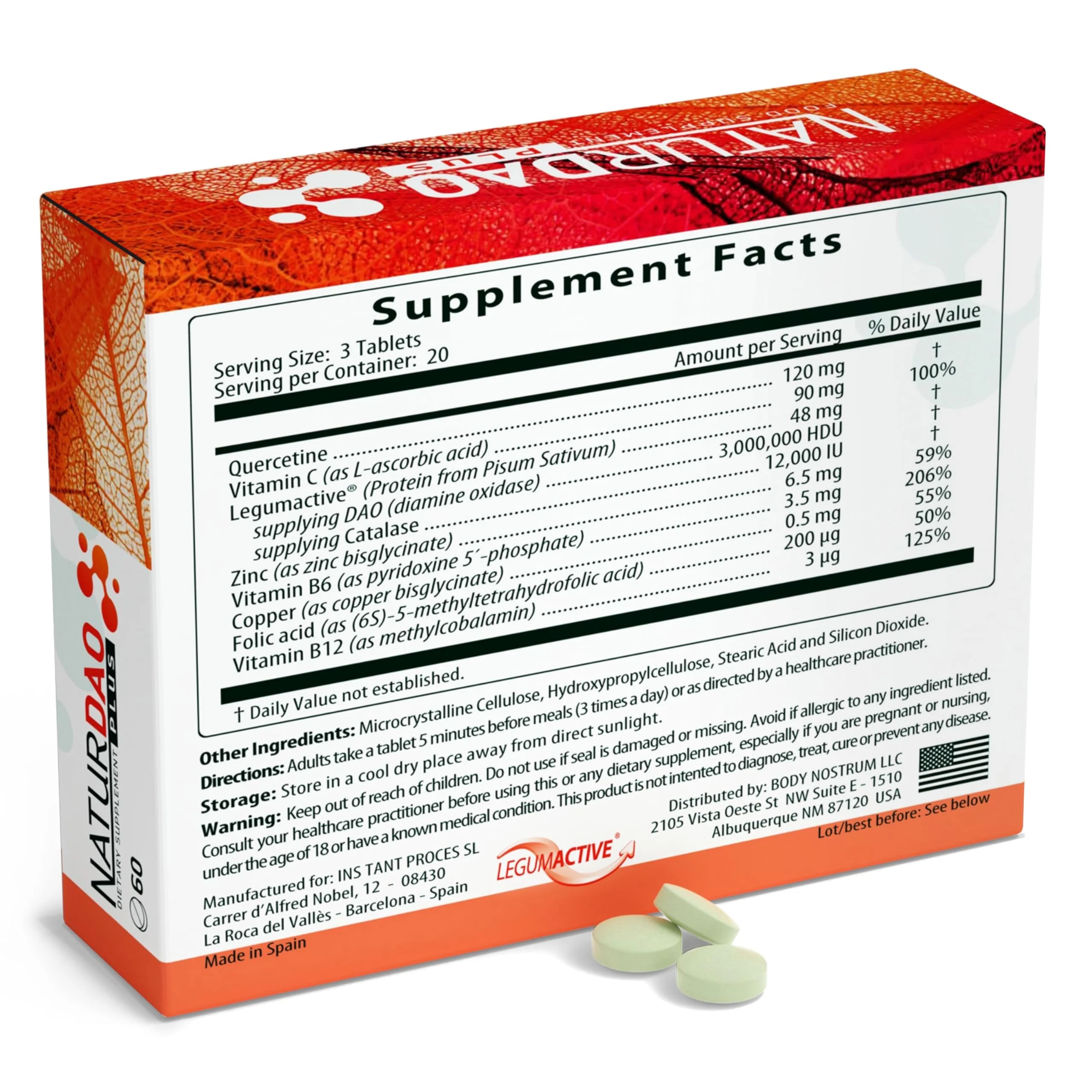 NATURDAO Plus – 1,000,000 HDU per dose - DAO Enzyme and Catalase Enzyme - 8 Cofactors and Adjuvants to Help Boost Your Own DAO - Advanced Histamine Blocking Formula - Food Intolerance - 60 Tablets - Image 8