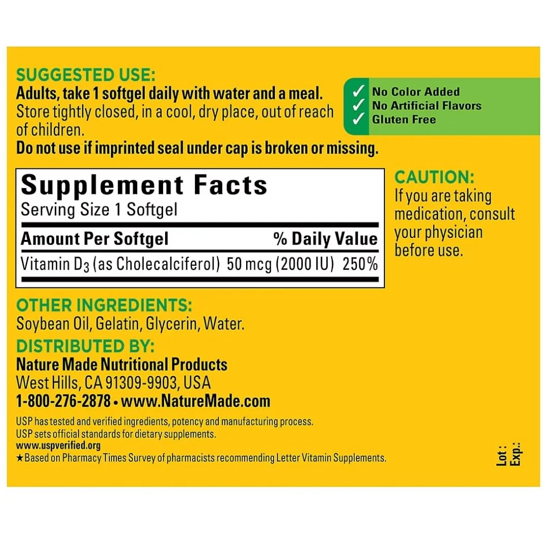 Nature Made Vitamin D3 2000iu 320 Ct. Soft Gels (Packaging May Vary) - Image 4