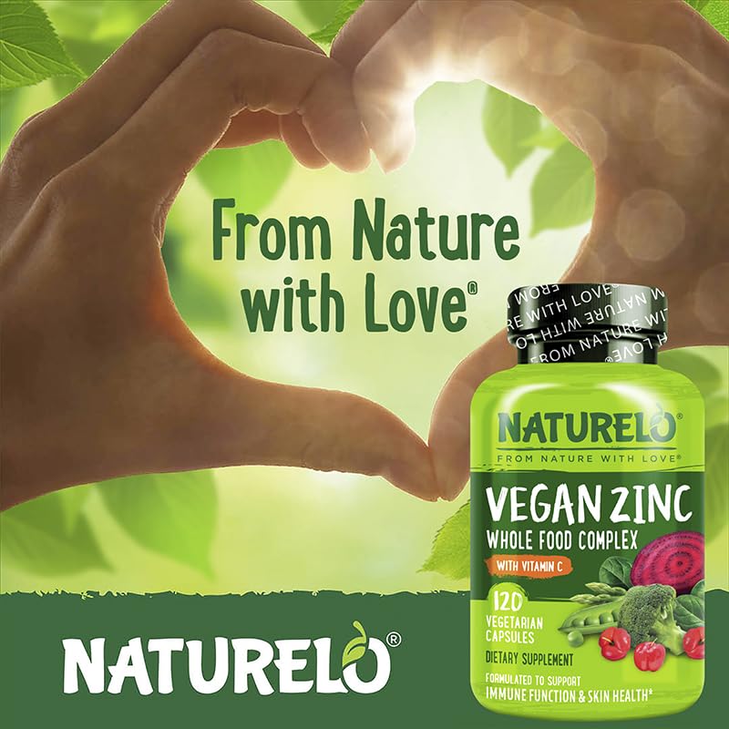 NATURELO Vegan Zinc Immune Support Capsules - Whole Food Complex with Vitamin C for Healthy Skin, Hair, and Nails - 120 Capsules - Image 4