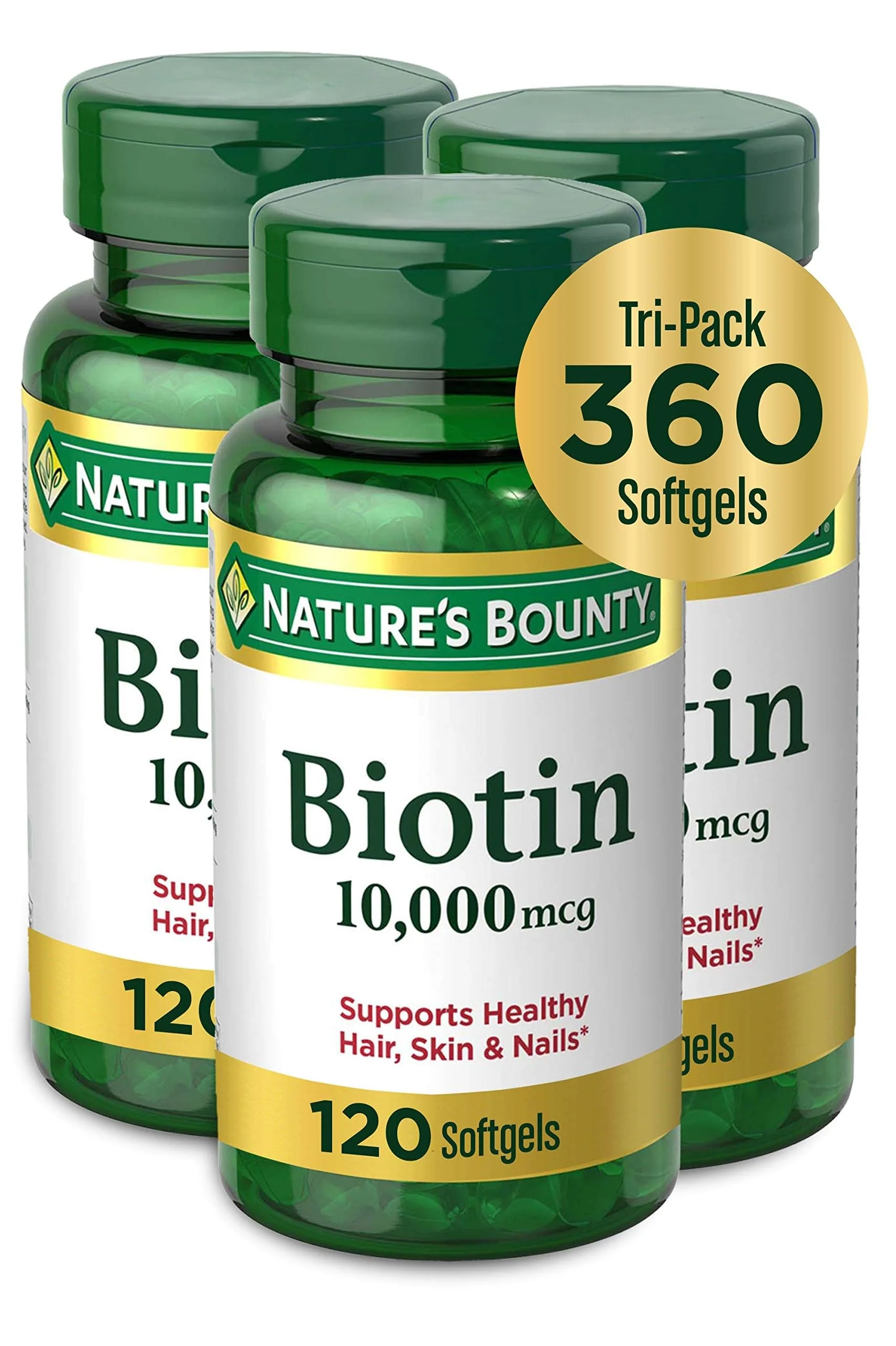 Nature's Bounty Biotin Hair Skin and Nails Vitamins, Supports Healthy Hair, Skin and Nails, 10,000 mcg, 120 Count (Pack of 3) - Image 2