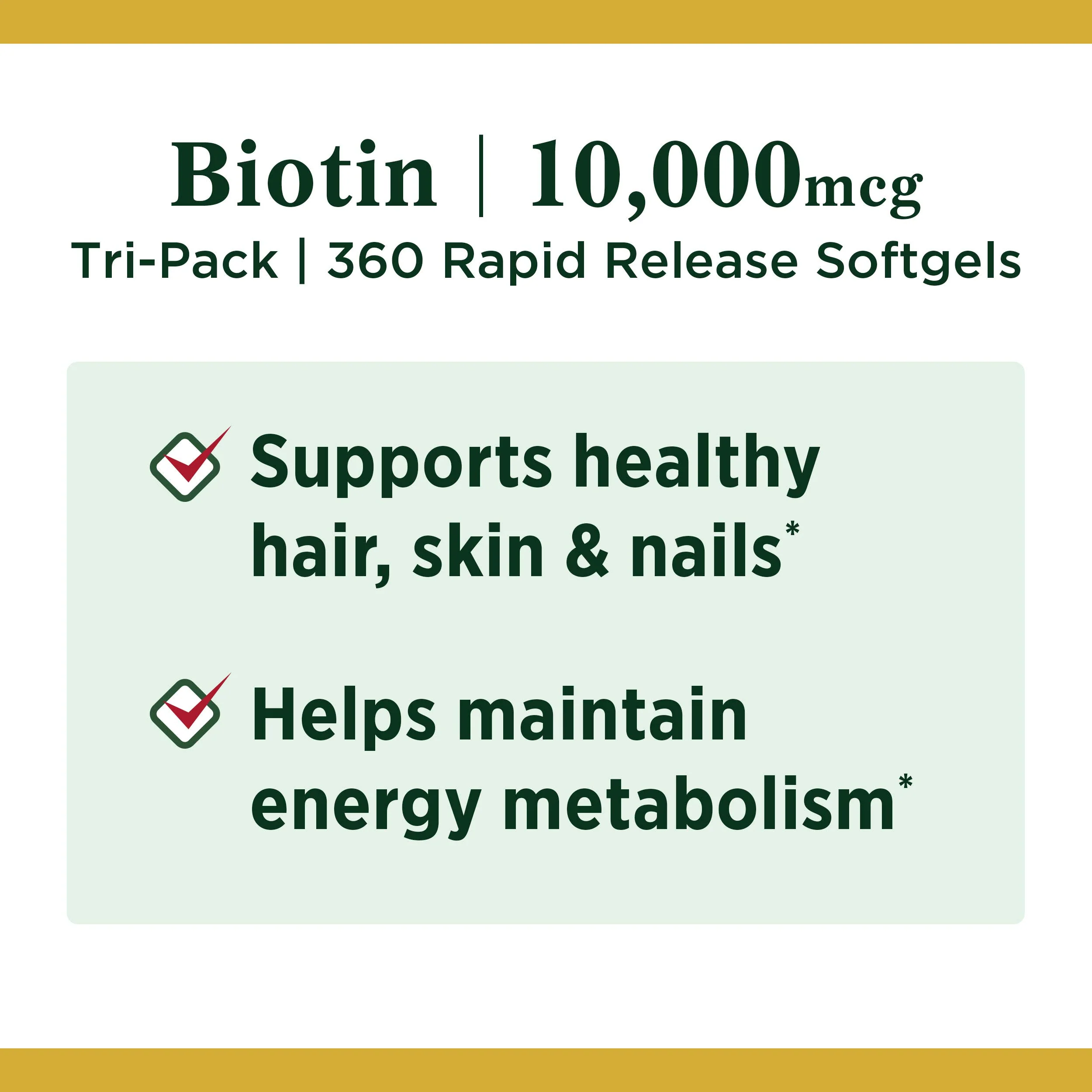 Nature's Bounty Biotin Hair Skin and Nails Vitamins, Supports Healthy Hair, Skin and Nails, 10,000 mcg, 120 Count (Pack of 3) - Image 6
