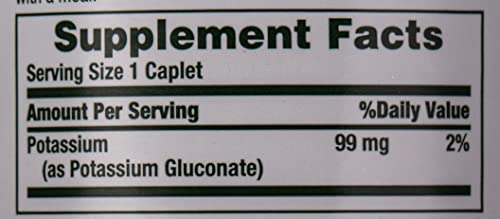 Nature's Bounty Potassium 99mg, Supports Fluid Balance and Muscle Activity, Involved in Normal Heart Function, Potassium Gluconate Dietary Supplement, 1 Per Day, 100 Vegetarian Caplets (Pack of 3) - Image 3
