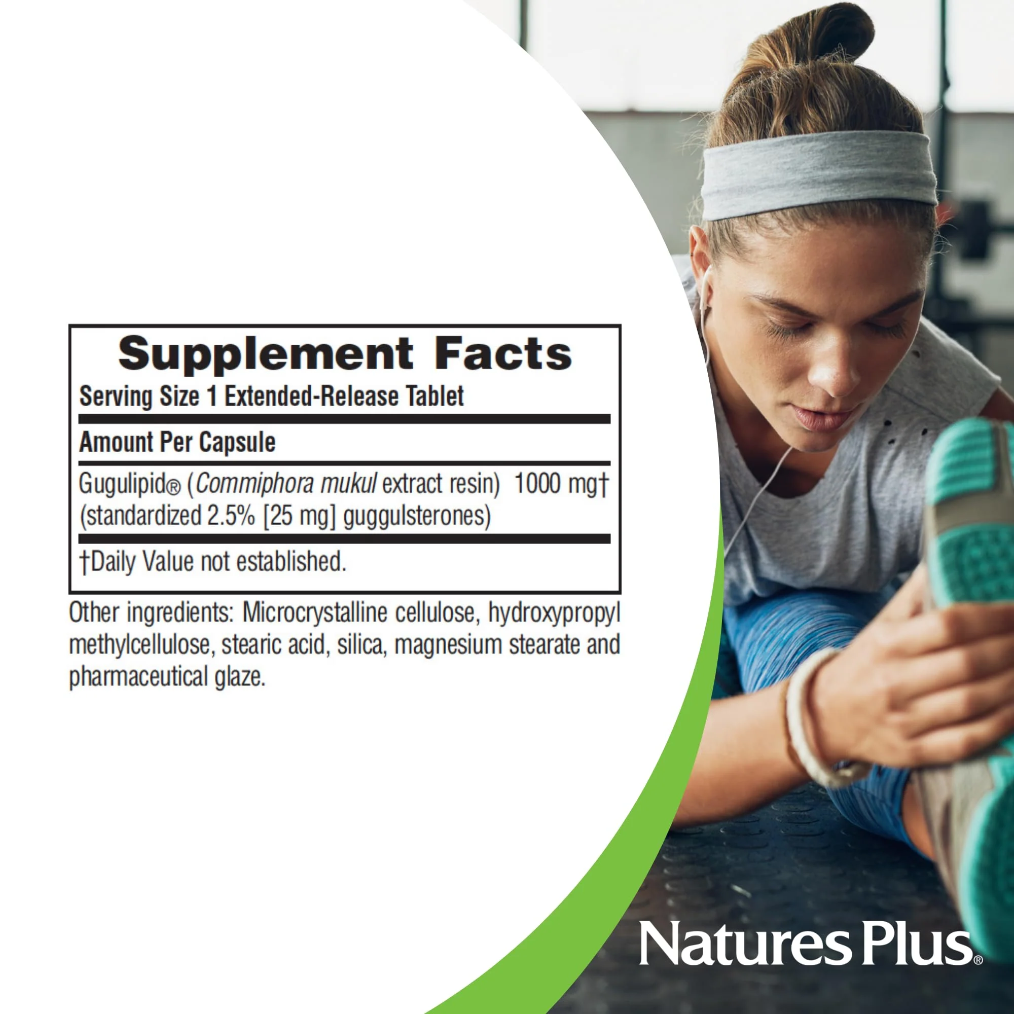Natures Plus Herbal Actives Gugulipid, Extended Release- 1000 mg, 2.5% Guggulsterones - 30 Vegan Tablets - Ayurvedic Botanical Supplement - Vegetarian, Gluten-Free - 30 Servings - Image 3