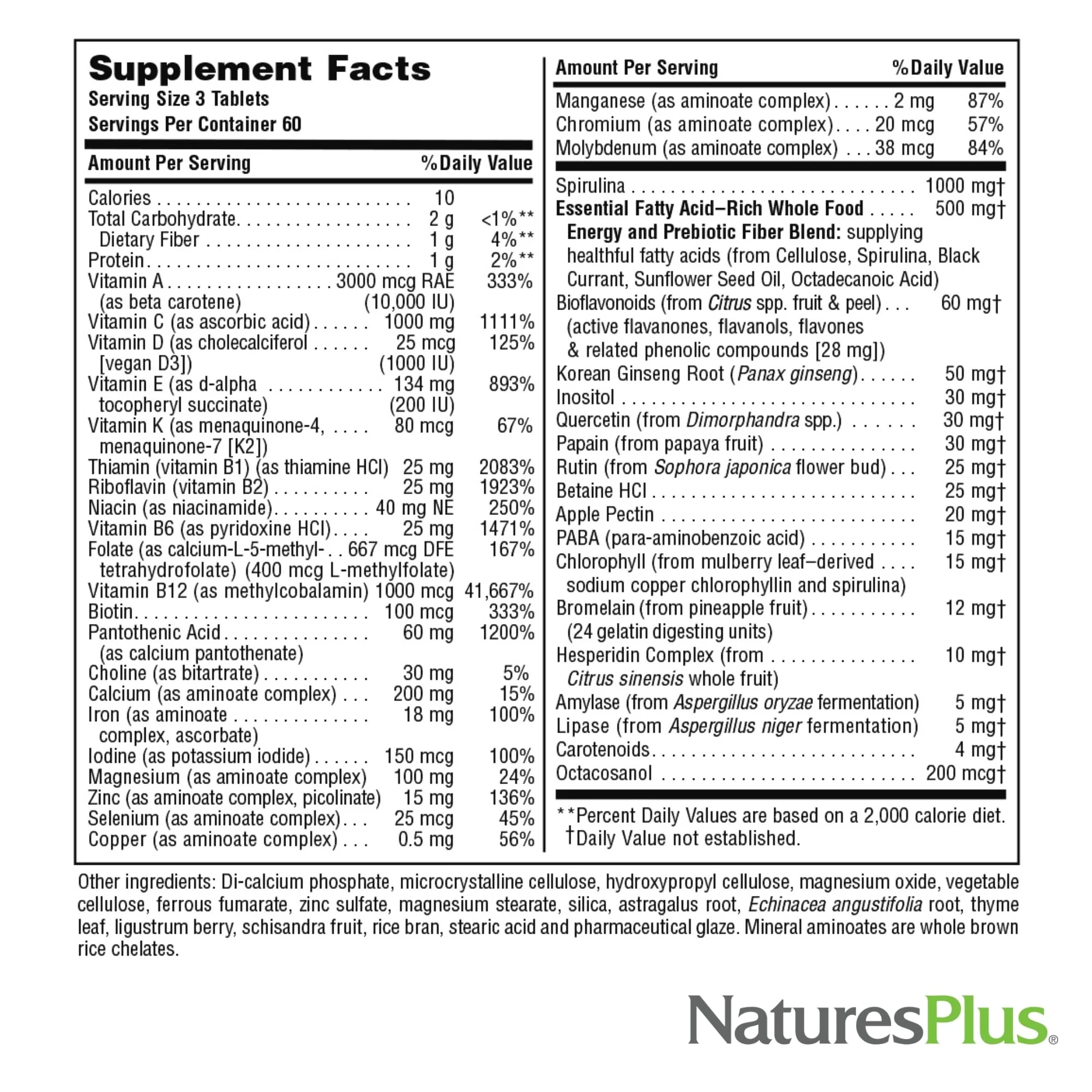 Natures Plus Source of Life - 180 Tablets - Multivitamin & Mineral Supplement with Concentrated Whole Foods - Gluten Free, Vegetarian - 60 Servings - Image 3