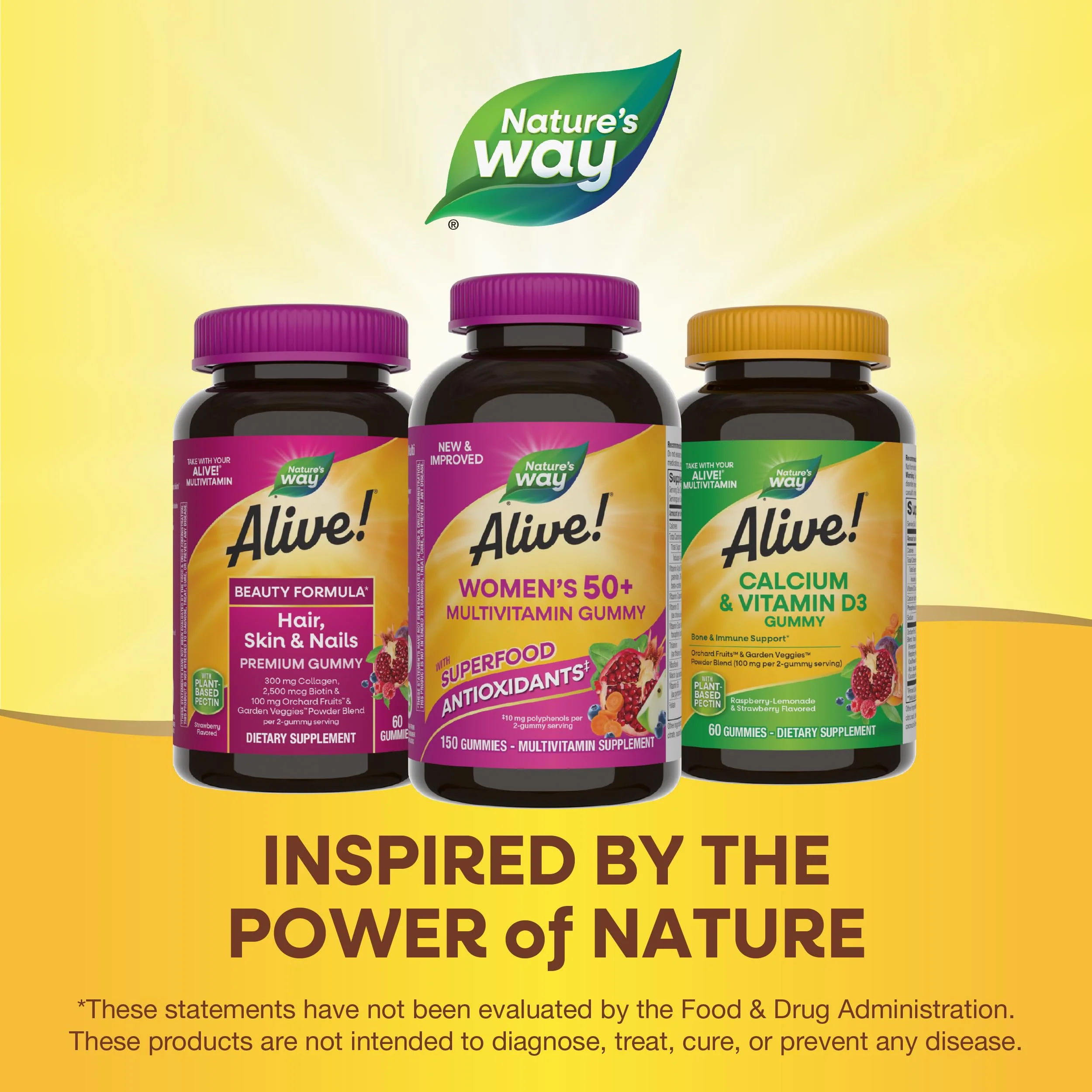 Nature's Way Alive! Women's 50+ Daily Gummy Multivitamins, Women's Supplements, Supports Healthy Heart, Brain & Bones,* B-Vitamins, Mixed Berry Flavored, 150 Gummies (Packaging May Vary) - Image 2