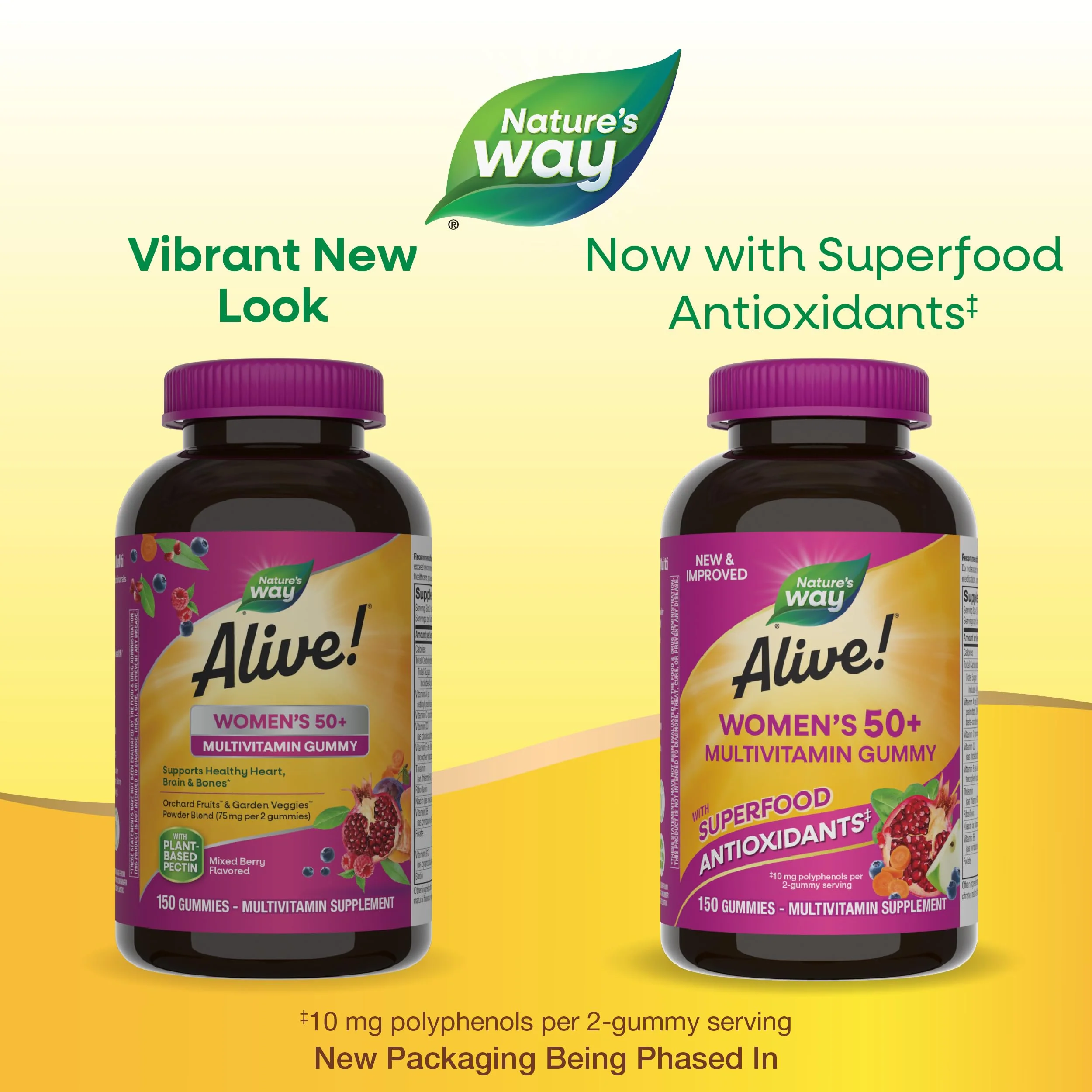 Nature's Way Alive! Women's 50+ Daily Gummy Multivitamins, Women's Supplements, Supports Healthy Heart, Brain & Bones,* B-Vitamins, Mixed Berry Flavored, 150 Gummies (Packaging May Vary) - Image 7
