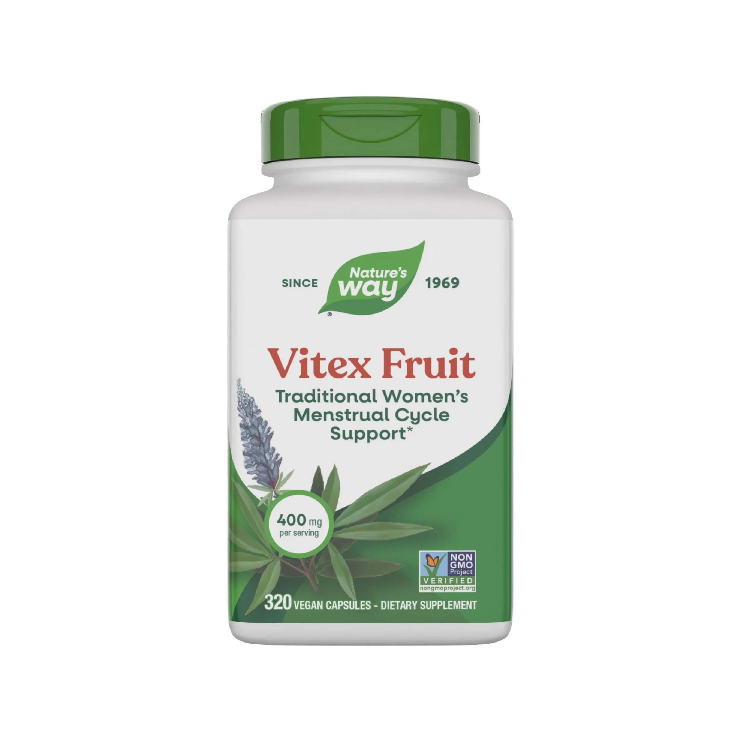 Nature's Way Vitex Fruit, Traditional Menstrual Cycle Support*, Traditional Women's Health Support*, Chasteberry, Vegan, 320 Capsules (Packaging May Vary)