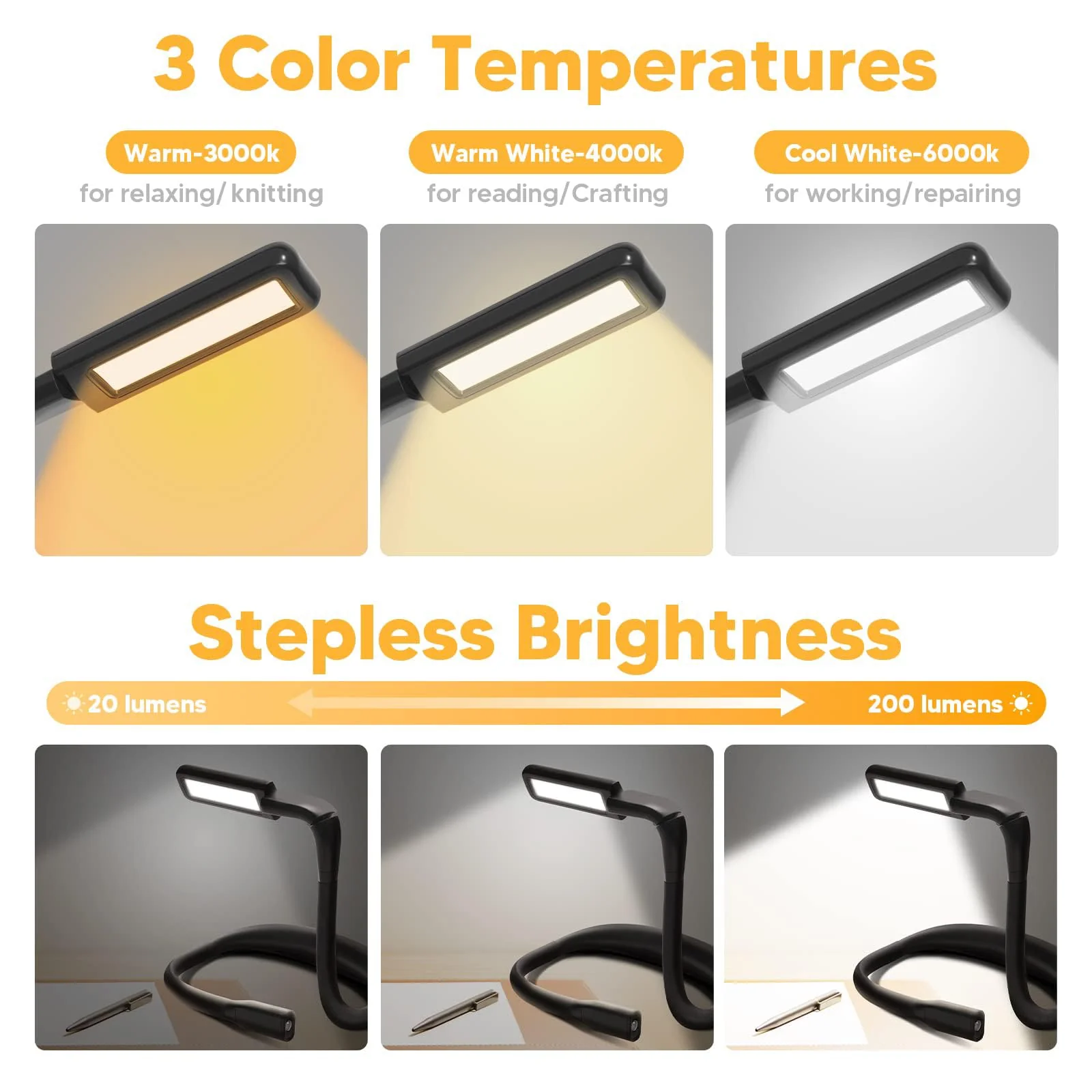 Neck Reading Light Book Lovers Gifts, Rechargeable 2000mAh 10-80Hrs Eye-friendly Wide Lamp Book Light, Birthday Christmas Stocking Stuffers for Men Women Readers, Camping Knitting Crochet Accessories - Image 4