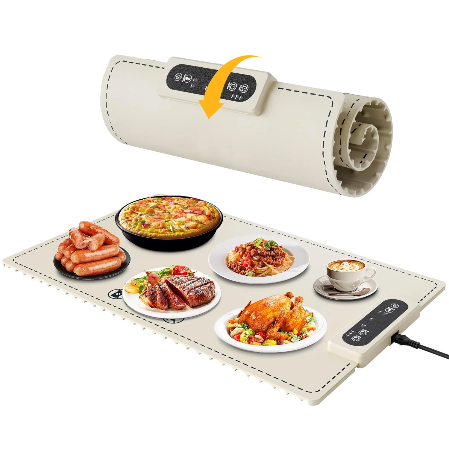 Negative ion Food Warming Mat with Adjustable Temperature,Foldable Electric Warming Tray for Parties Features 3 Modes & Fast Heating,Roll Up Food Warmer for Parties,Shabbat,Christmas (White)