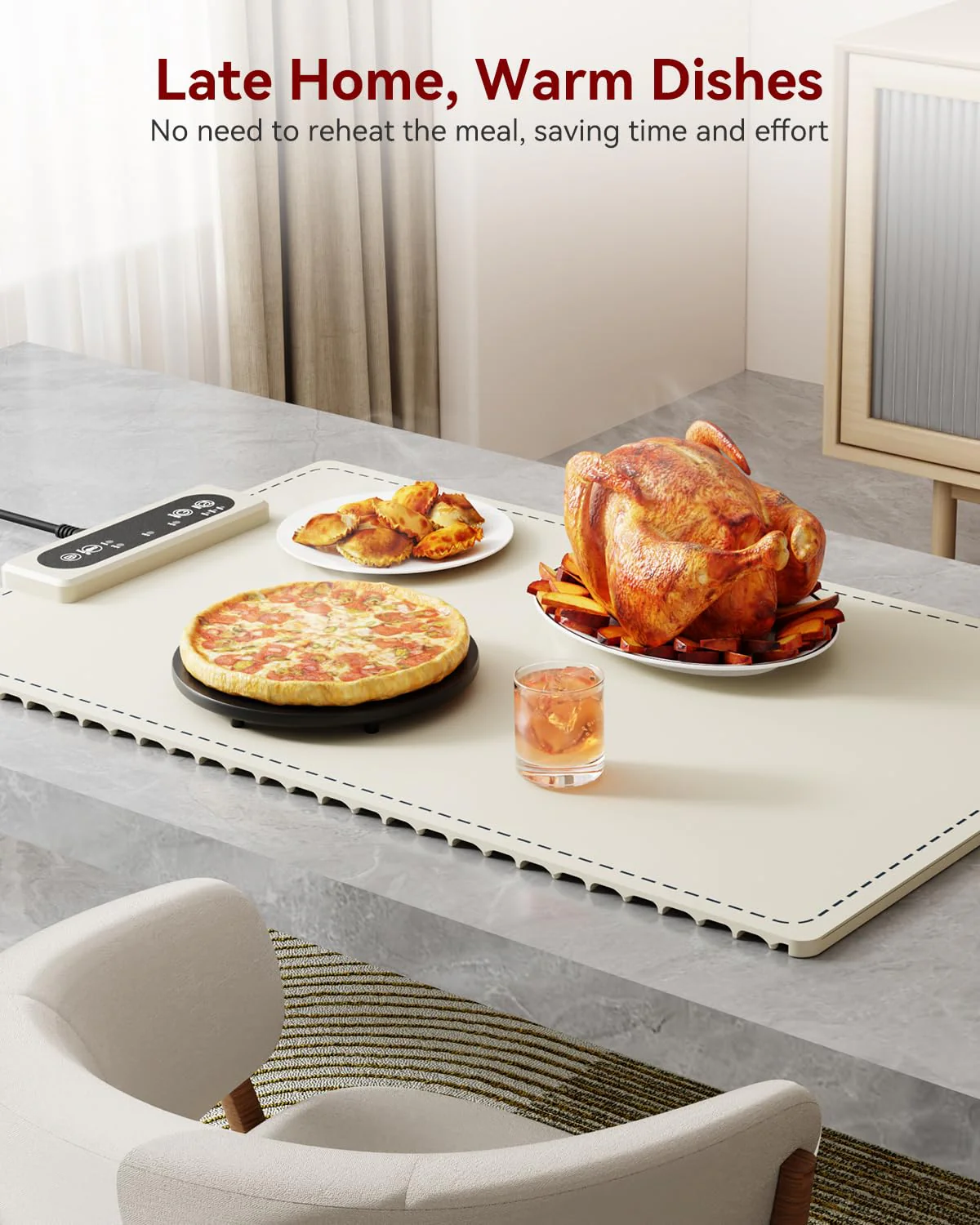 Negative ion Food Warming Mat with Adjustable Temperature,Foldable Electric Warming Tray for Parties Features 3 Modes & Fast Heating,Roll Up Food Warmer for Parties,Shabbat,Christmas (White) - Image 2