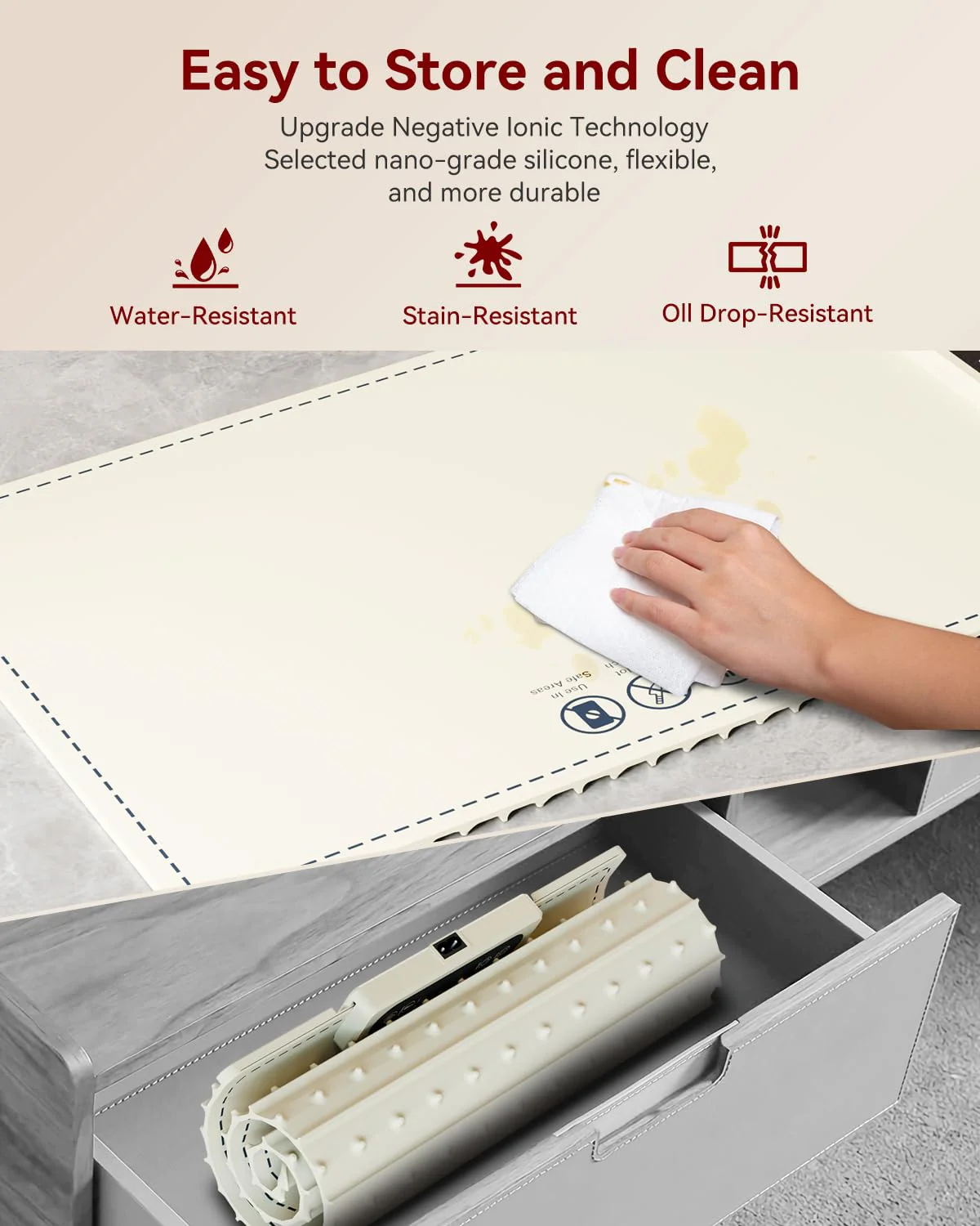 Negative ion Food Warming Mat with Adjustable Temperature,Foldable Electric Warming Tray for Parties Features 3 Modes & Fast Heating,Roll Up Food Warmer for Parties,Shabbat,Christmas (White) - Image 3