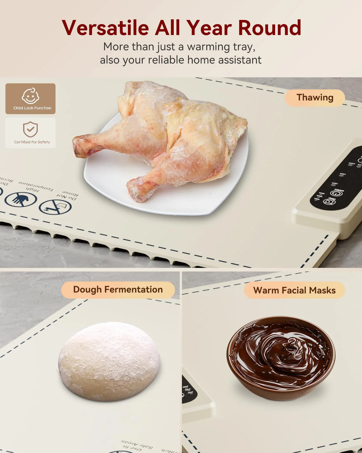 Negative ion Food Warming Mat with Adjustable Temperature,Foldable Electric Warming Tray for Parties Features 3 Modes & Fast Heating,Roll Up Food Warmer for Parties,Shabbat,Christmas (White) - Image 6