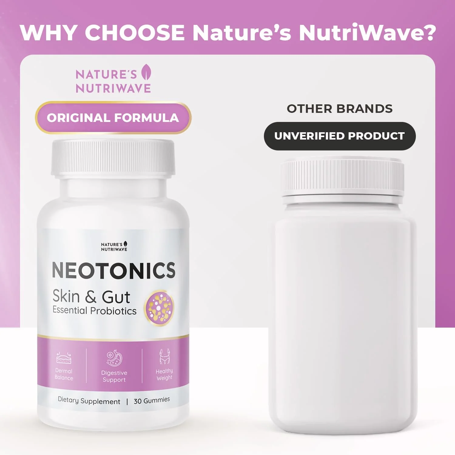 Neotonics Skin and Gut Gummies - 100% Natural Probiotic Gummies, Chewable Probiotics for Digestive Health & Skin Health, Daily Probiotics for Women & Men - Apple Flavor, 30 Gummies, 1 Month Supply - Image 3