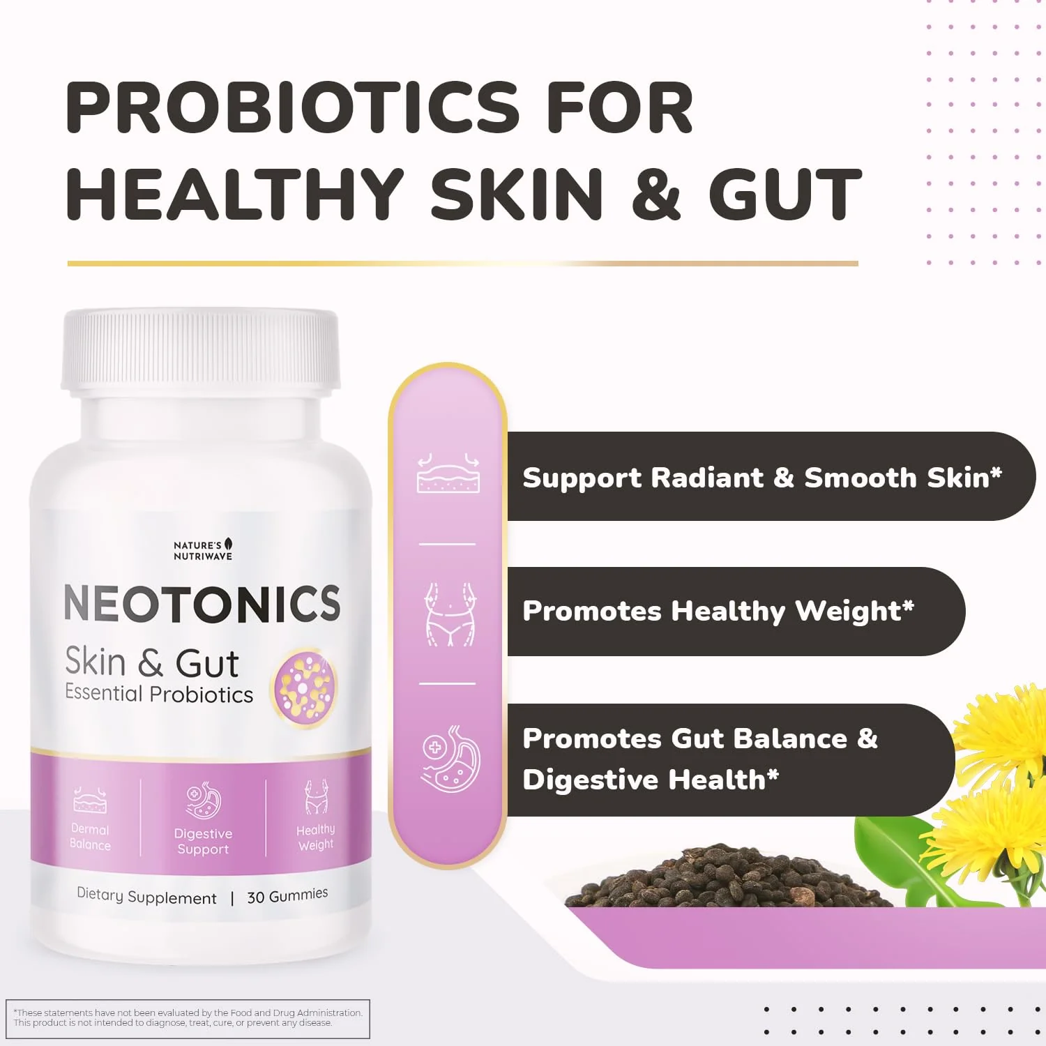 Neotonics Skin and Gut Gummies - 100% Natural Probiotic Gummies, Chewable Probiotics for Digestive Health & Skin Health, Daily Probiotics for Women & Men - Apple Flavor, 30 Gummies, 1 Month Supply - Image 6