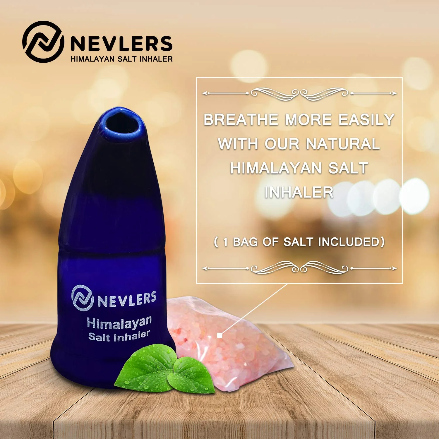 Nevlers Navy Blue Himalayan Salt Inhaler w/ 6 Oz Coarse Pink Himalayan Sea Salt | Ceramic Portable Himalayan Pink Salt Inhaler for Lungs & Nose | Homeopathic Natural Asthma Relief Smelling Salts - Image 2