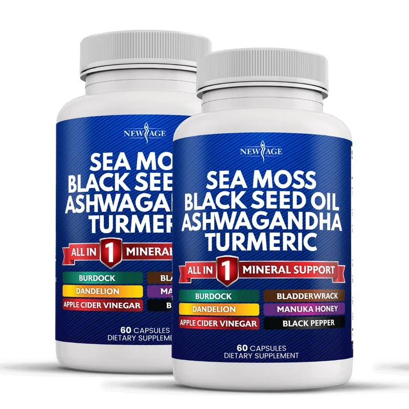 New Age Sea Moss 3000mg Black Seed Oil 2000mg Ashwagandha 1000mg Turmeric 1000mg Bladderwrack 1000mg Burdock 1000mg- with Manuka, Honey Dandelion, ACV Black Pepper Gluten Free Healthcare Supplement Dietary Edible - Size: 5 Bottles - Image 7