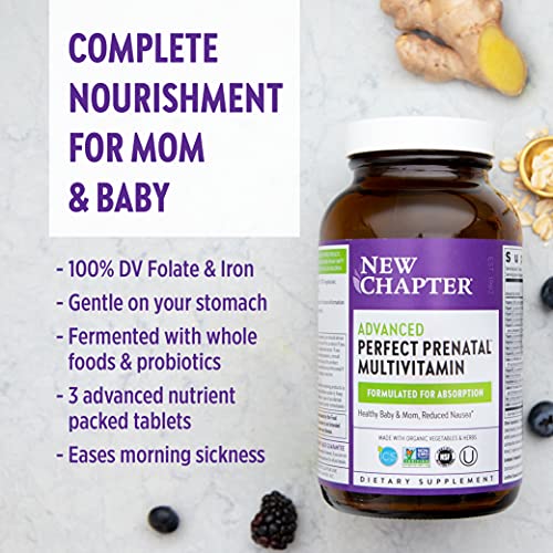 New Chapter Advanced Perfect Prenatal Vitamins, 192ct, Made with Organic, Non-GMO Ingredients for Healthy Baby & Mom - Folate (Methylfolate), Whole-Food Fermented Iron, Vitamin D3 + Ginger - Image 9