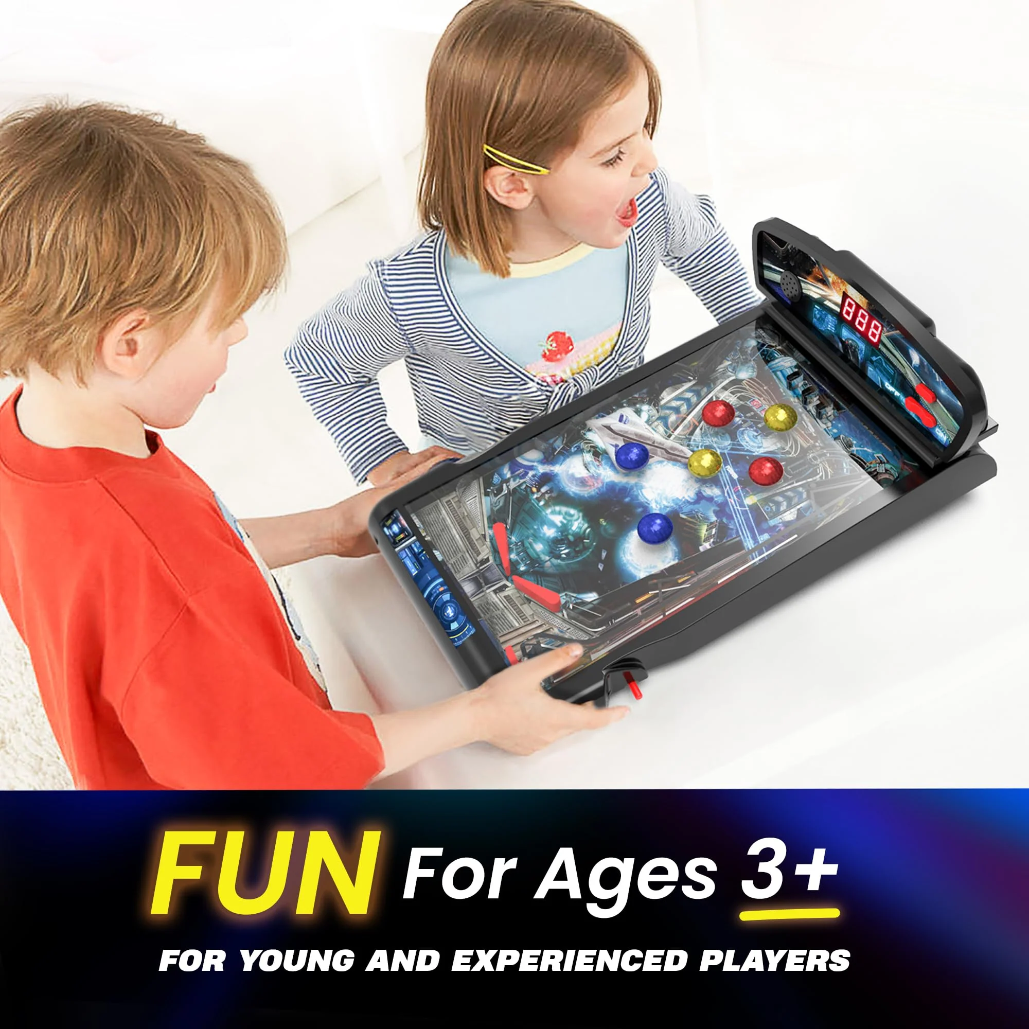 New Era Pinball Game Black – Interactive Tabletop or Floor Arcade Pinball Machine for Kids & Adults – LED Scoring, Lights & Sounds, Fast & Fun 3-Ball Launch Game – Ideal Gift for Birthdays & Christmas - Image 2