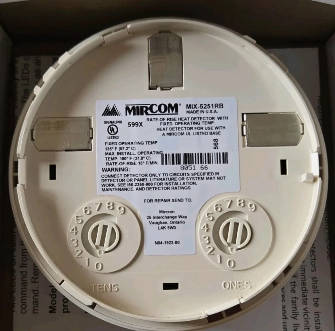 New MIRCOM MIX-5251RB Intelligent Heat Thermal Detector - Image 2
